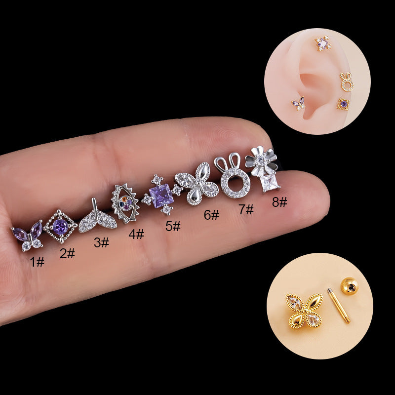 16G Evil Eyes Cartilage Stud Conch Piercing - Stainless Steel Tragus Helix Earrings for Women | HSPJ883 | Perfect for Daily Wear, Parties & Body Jewelry Collection