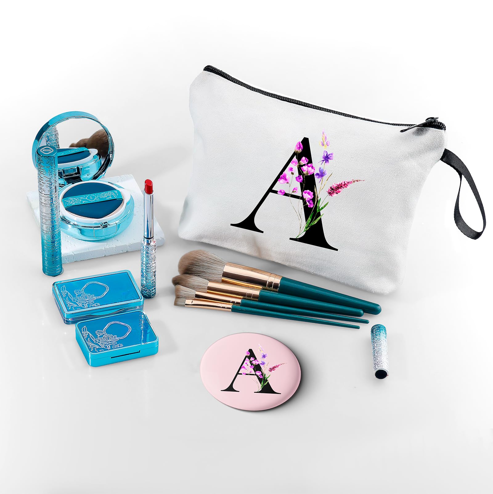 SEAMOON Personalized Travel Makeup Bag with Mirror - Unique Bridesmaid, Sister & Best Friend Gift for Birthday, Wedding, Valentine's Day, Mother's Day, Christmas & Graduation - Perfect Cosmetic Organizer for Travel, Bridal Shower & Special Occasions