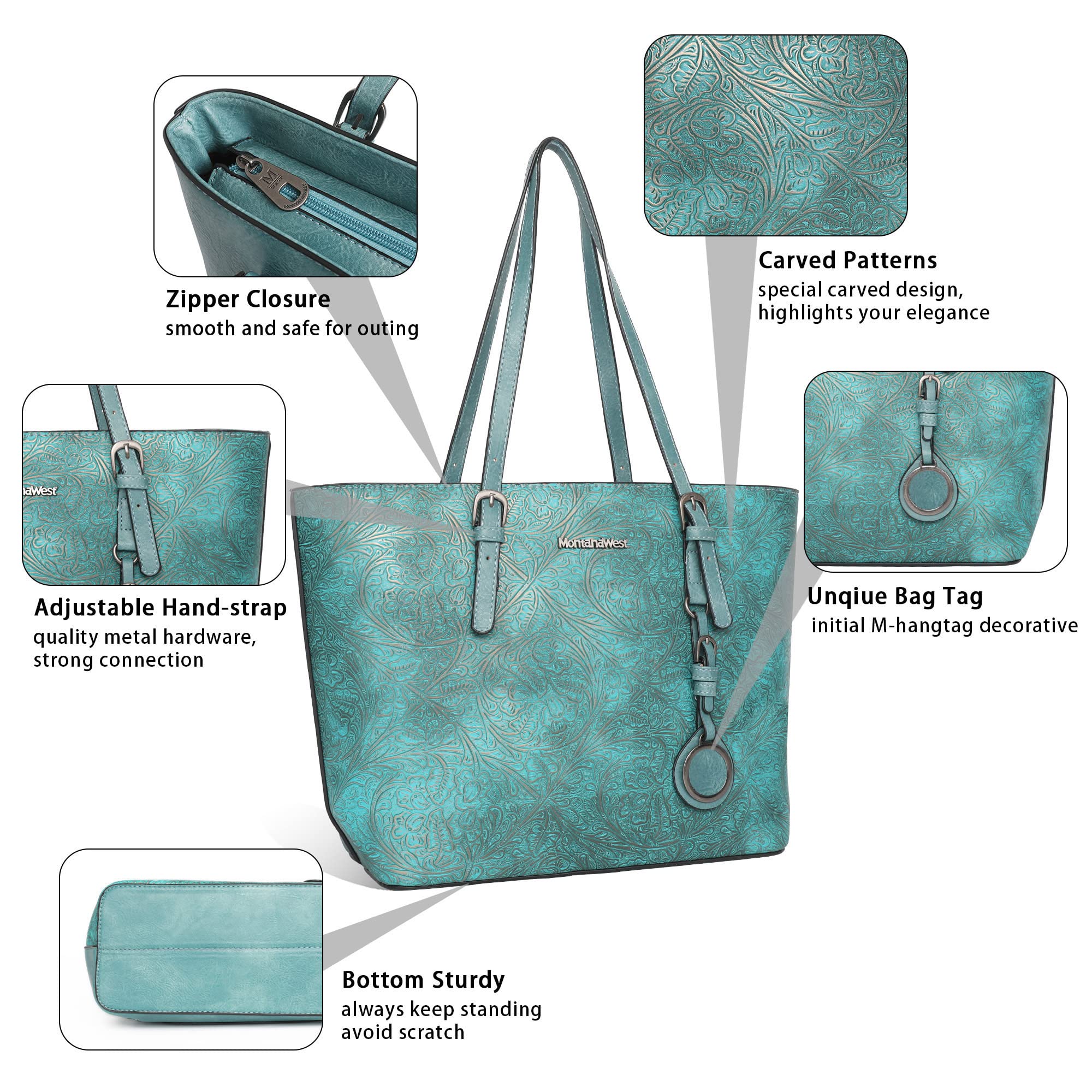 Montana West Women's Large Tote Bag & Handbag 2-Piece Set - Embossed Leather Purse Collection for Work, Travel & Daily Use