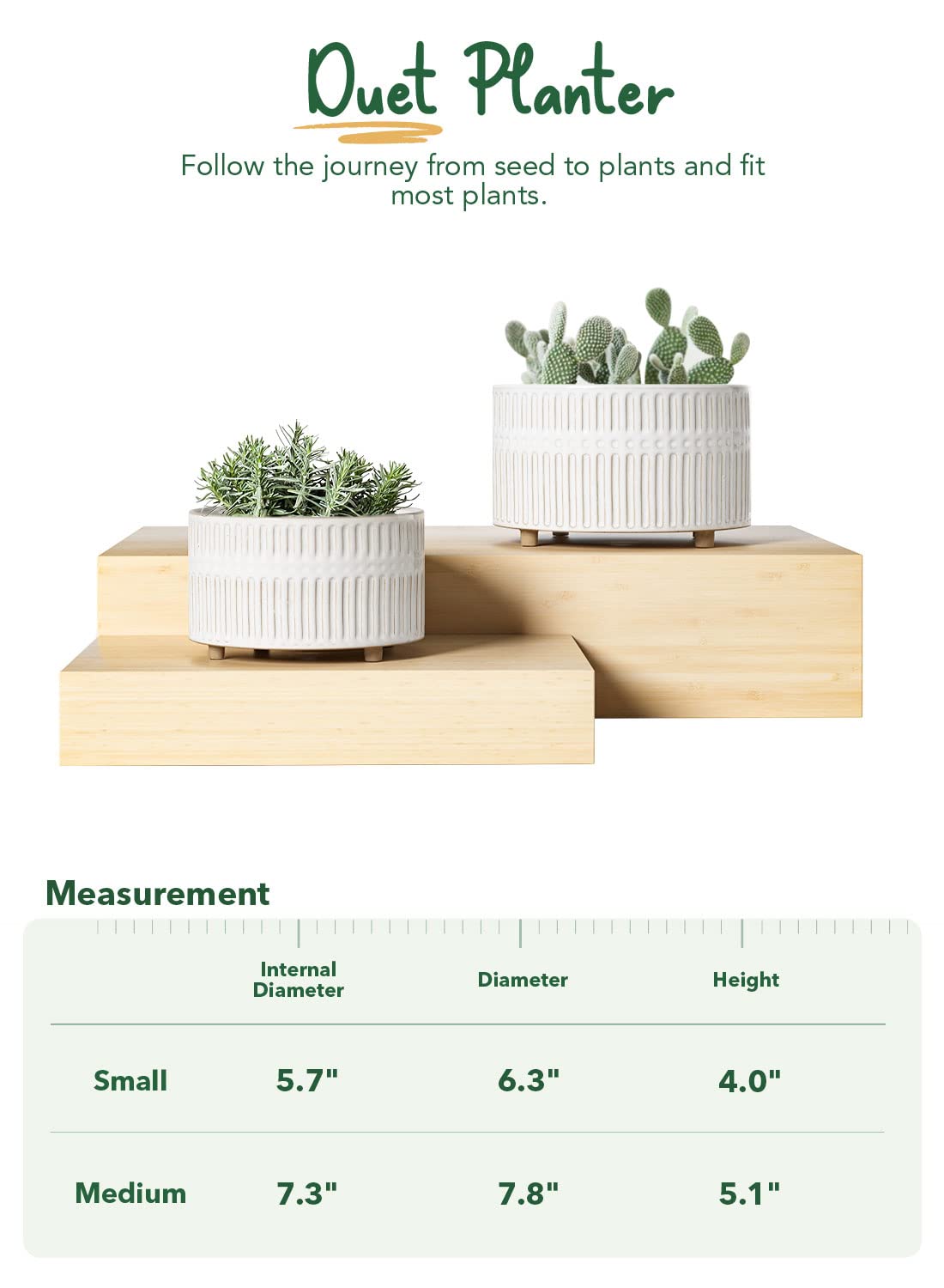 LE TAUCI 6.5+8 Inch Ceramic Succulent Plant Pots with Drainage Hole - Modern Round Decorative Flower Pots Set of 2, Reactive Glaze White - Perfect for Indoor Plants, Home Decor, Office Desk & Gift Ideas