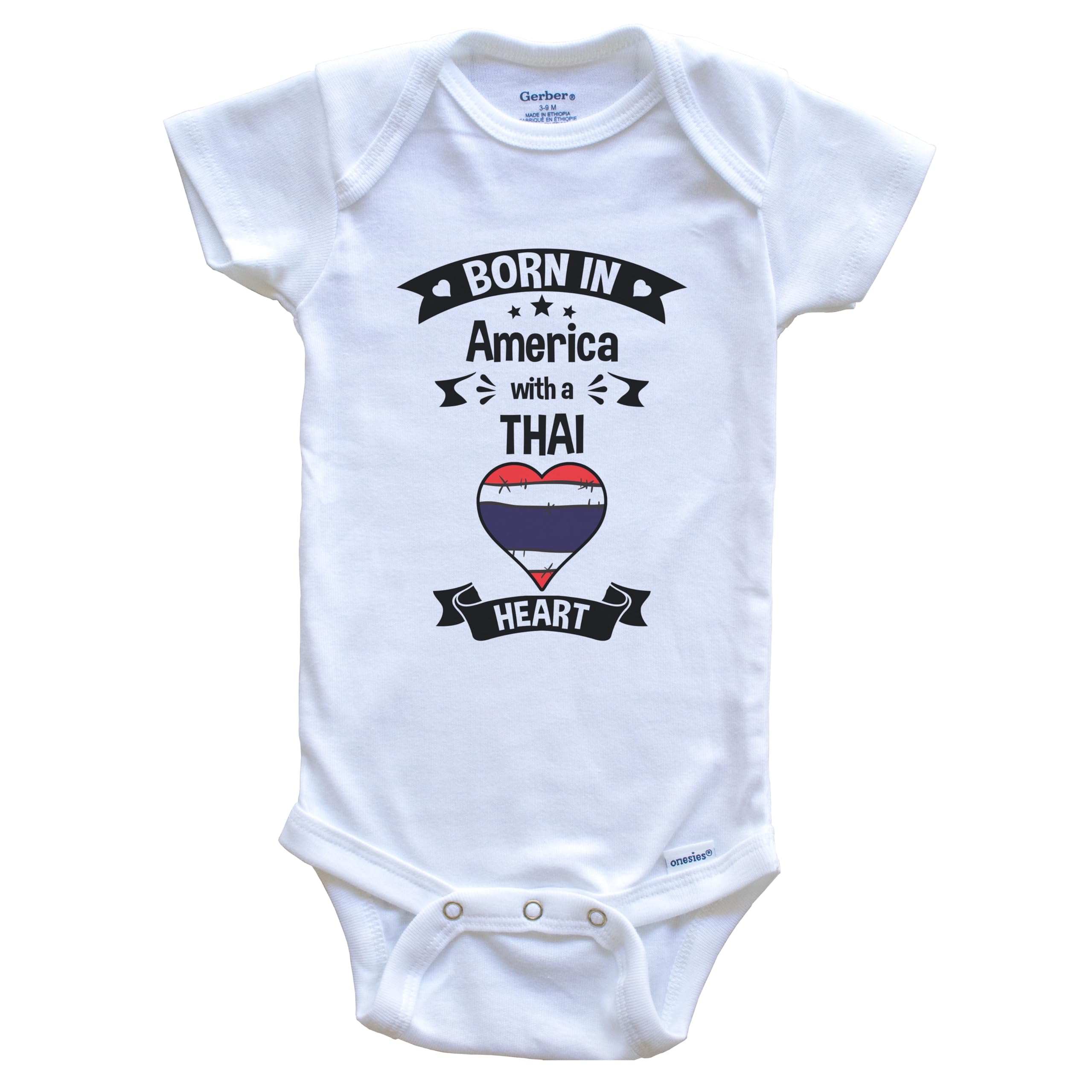 Born in America with A Thai Heart One Piece Baby Bodysuit - Soft Cotton Infant Romper for Newborns & Toddlers - Perfect for Family Photos, Holidays & Cultural Celebrations