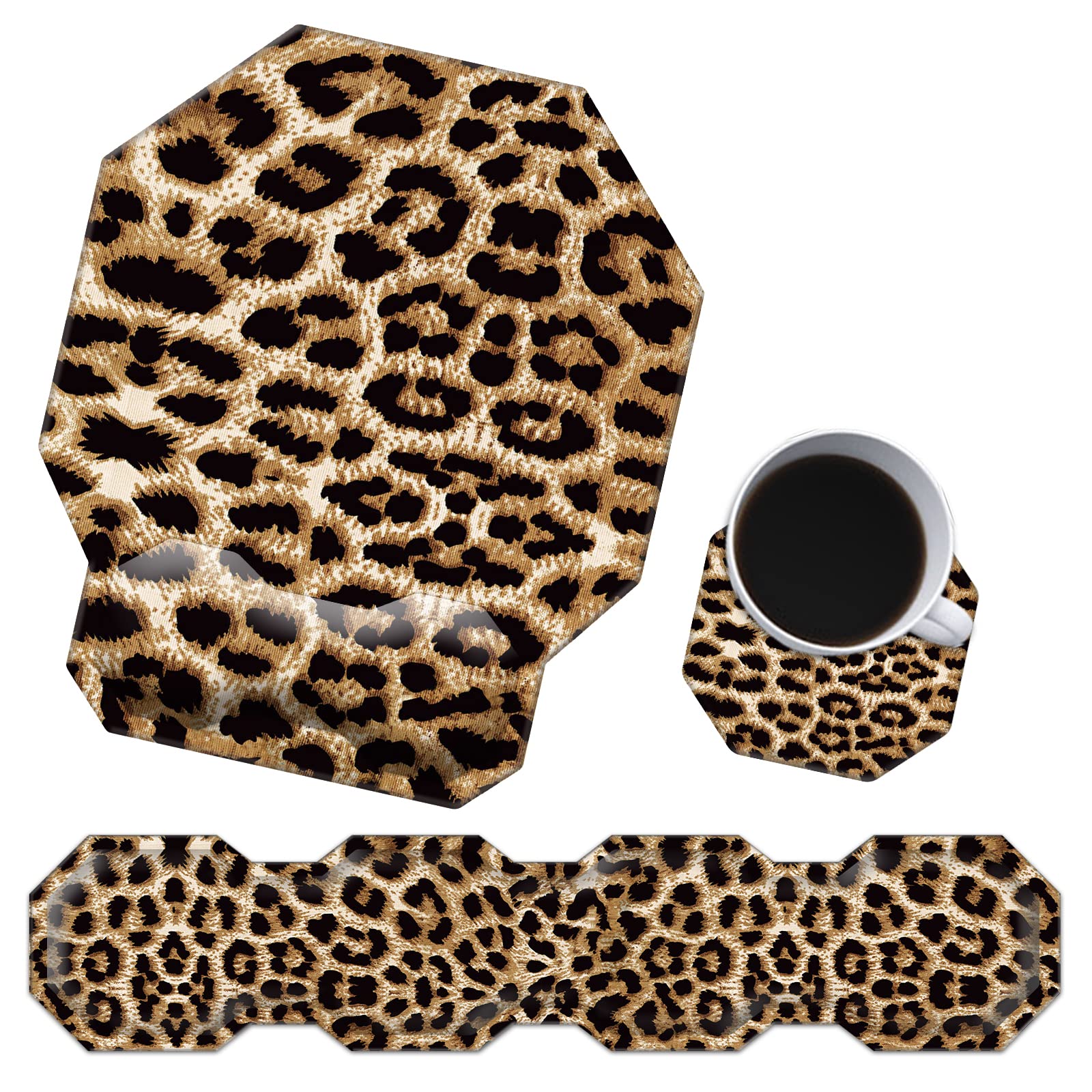 Ergonomic Keyboard Wrist Rest & Mouse Pad Support Set with Memory Foam - Leopard Print Gaming Wrist Cushion for Pain Relief, Comfortable Typing & PC Work - Perfect for Office, Gaming & Home Computer Use