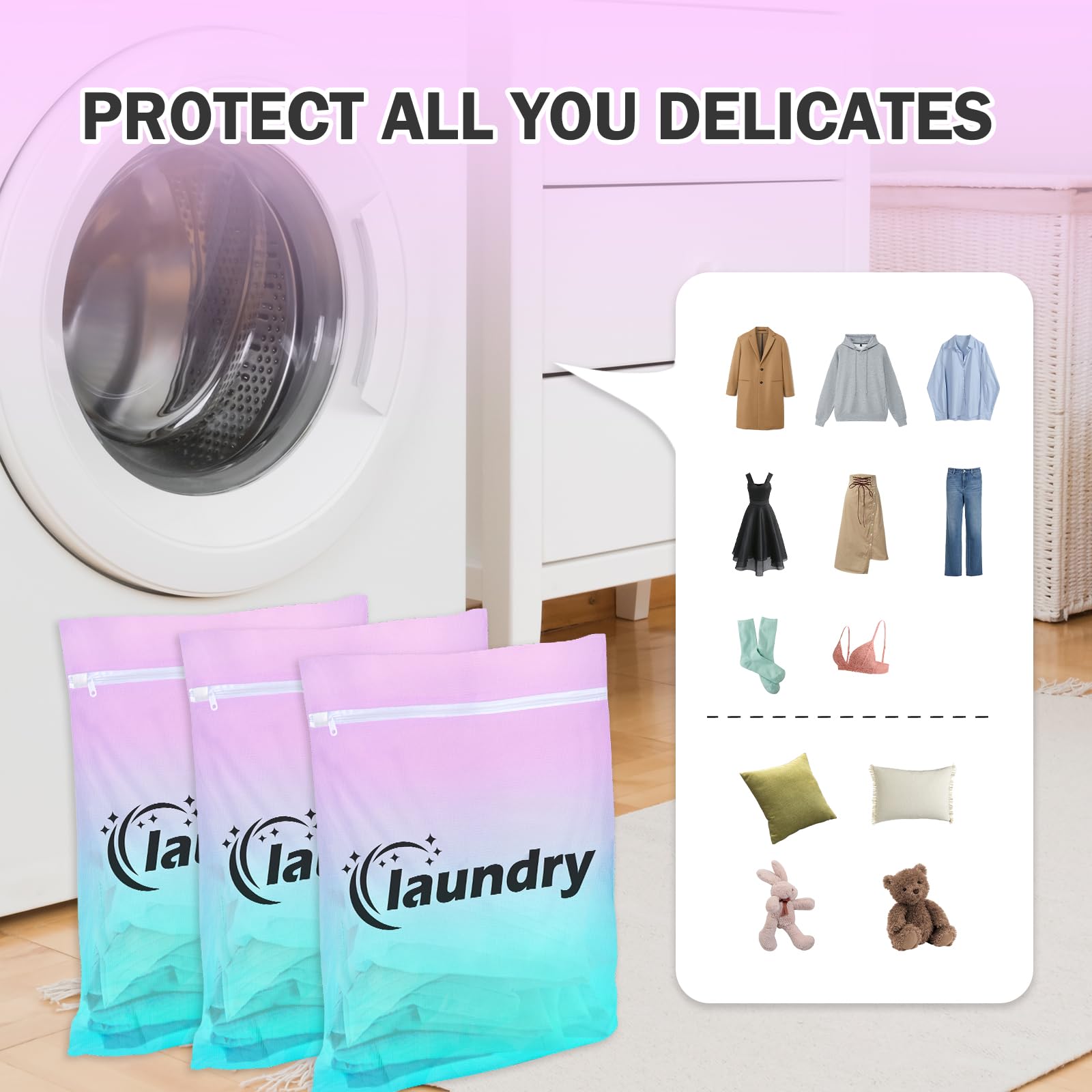 **Mesh Laundry Bags for Delicates - Zippered Wash Bags for Lingerie, Bras & Socks - Gentle Protection for Hand & Machine Washing (Set of 3, 4 Sizes)**    *Perfect for Travel, Gym, Dorm & Everyday Laundry Care*