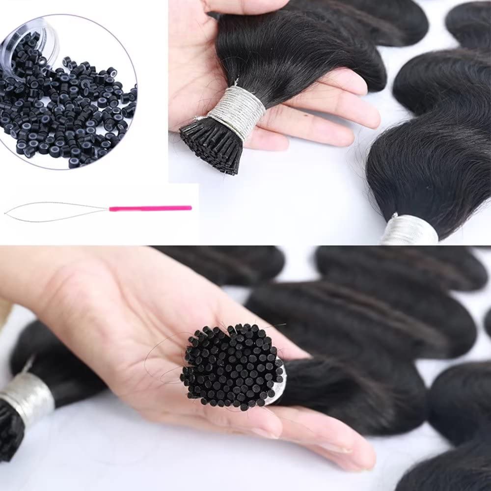 Brazilian 100% Real Human Hair Extensions - Body Wave Microlink I-Tips with Keratin Pre-Bonded Stick Tips (100 Strands, 100g, 30