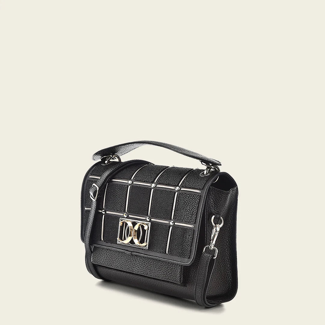 BOD0BMA Stylish Black Stingray Leather Handbag for Women - Perfect for Evening Parties, Date Nights & Special Occasions