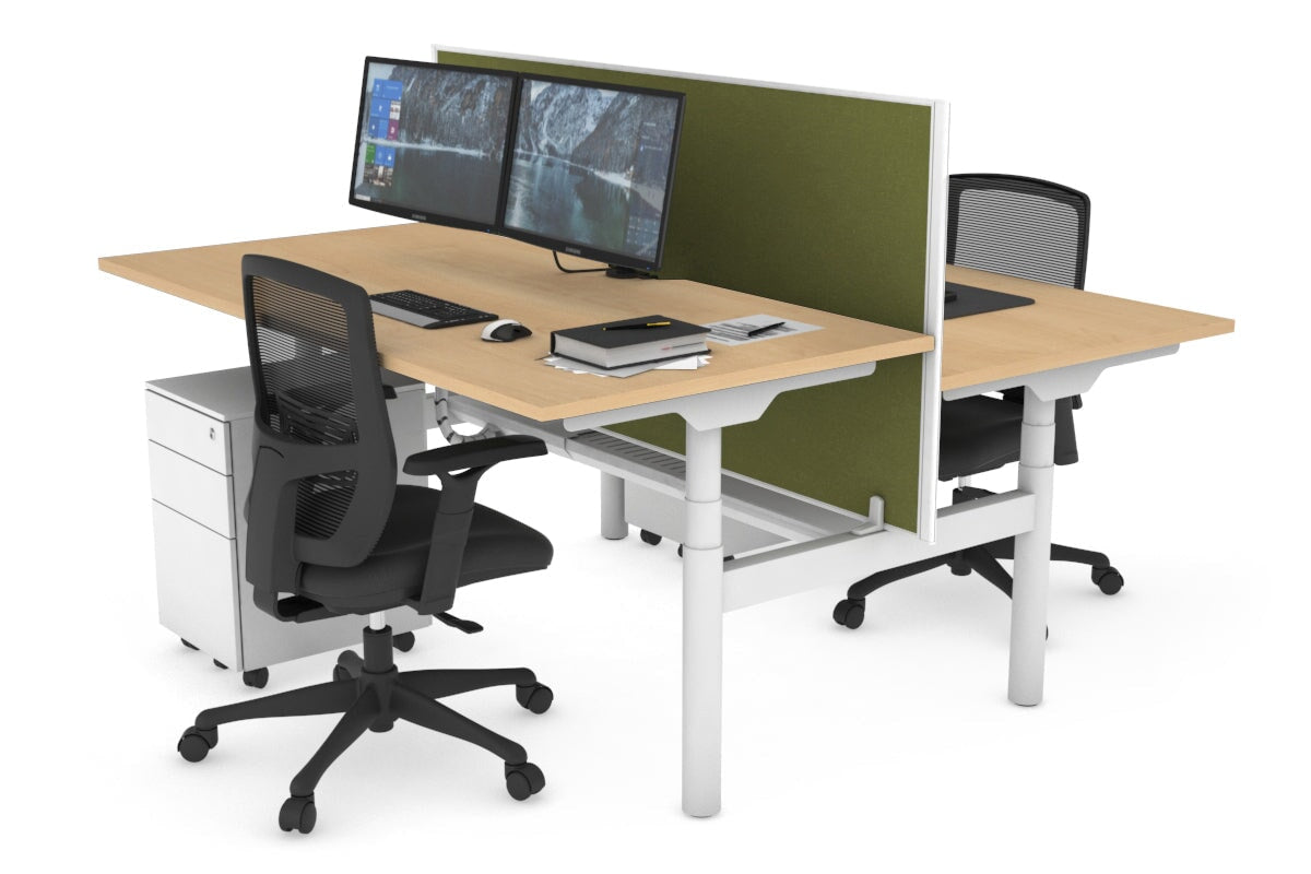Flexi Premium Height Adjustable 2-Person H Bench Workstation - White Frame (1600L x 800W) with Cable Management | Ergonomic Office Desk for Home & Workspace