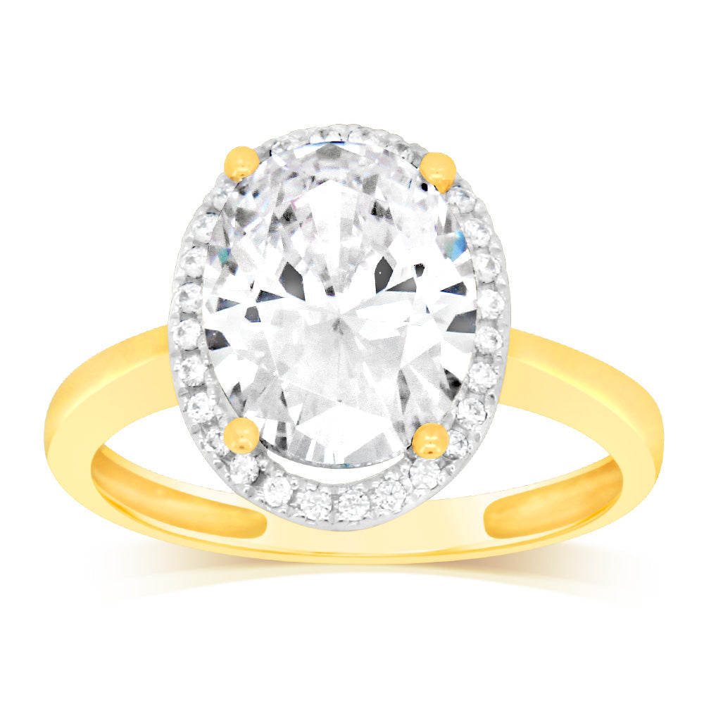 9ct Yellow Gold 29 Cubic Zirconia Ring for Women - Elegant CZ Wedding Band, Anniversary Gift, Promise Ring for Her - Perfect for Engagement, Valentine's Day & Special Occasions