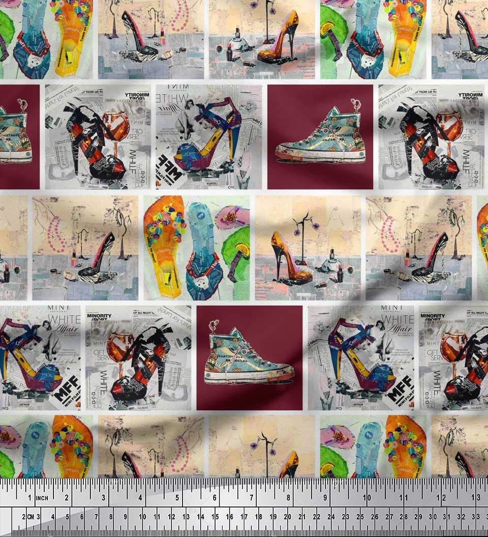 Soimoi Rayon Red Fabric by The Yard - 56 Inch Wide - Printed Fashionable Footwear-Inspired Designs for Slippers, Shoes & High Heels - Perfect for DIY Patchwork, Glam Costumes & Home Decor Projects