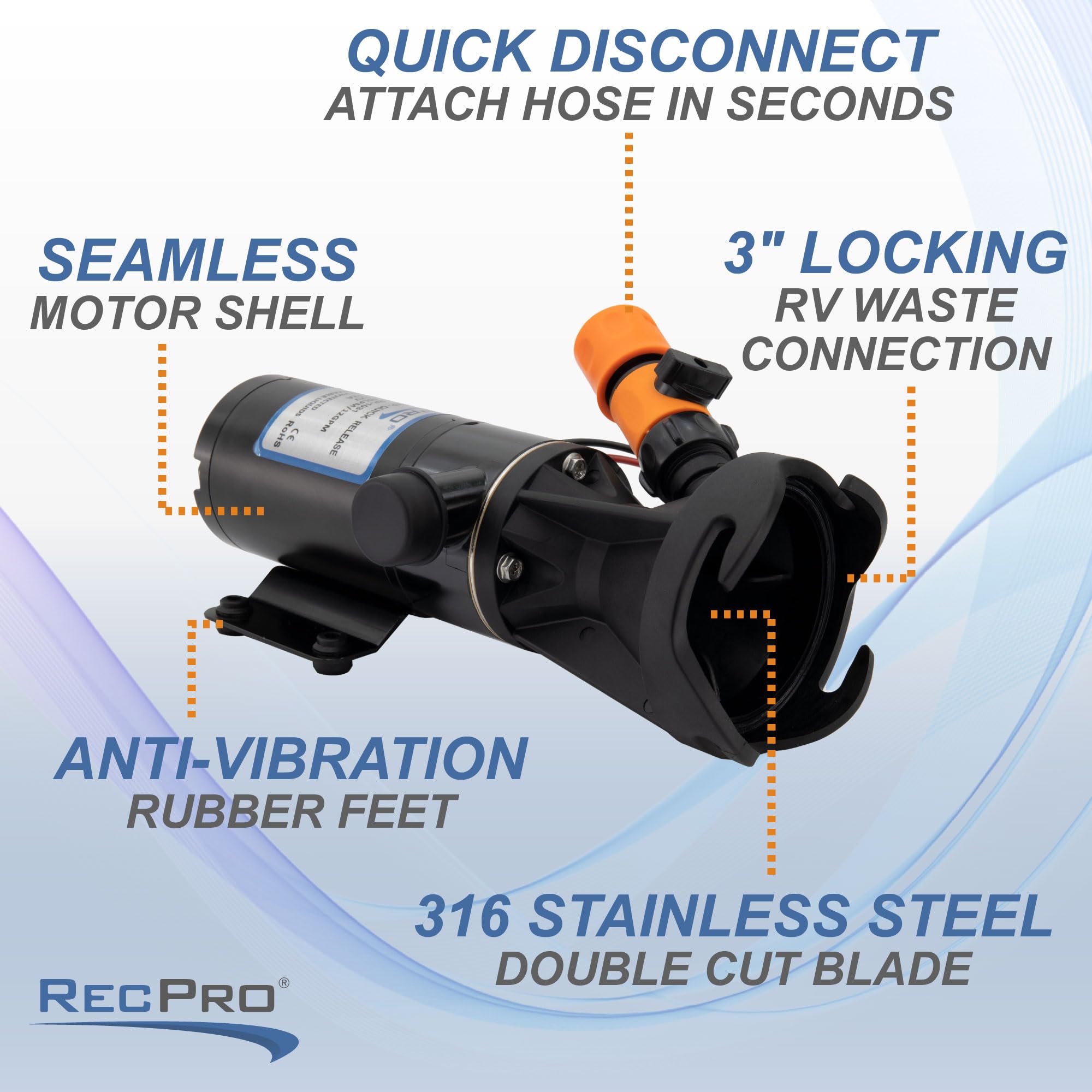 RecPro RV Portable Macerator Pump for Black Water Tank - 12GPM Sewage Grinder Pump with 12V Toilet Waste Transfer System | Ideal for RV Camping, Boating & Off-Grid Living