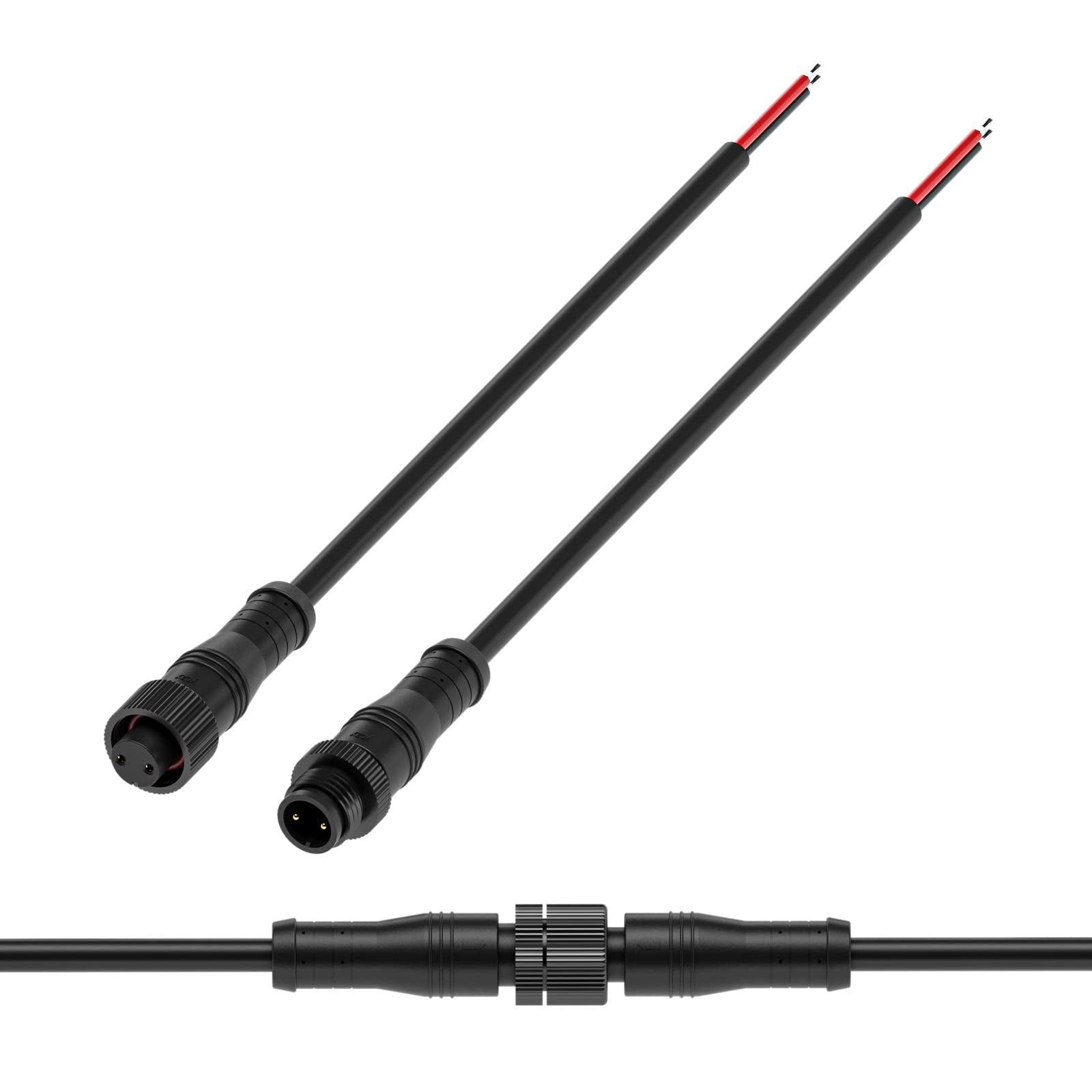 BTF-LIGHTING 2 Pin IP68 Waterproof Electrical Connector - 18AWG Male Female Metal Nut Connector with 20cm Extension Cable for LED Strip Lights - Ideal for Car, Truck, Boat, Indoor & Outdoor Lighting Projects