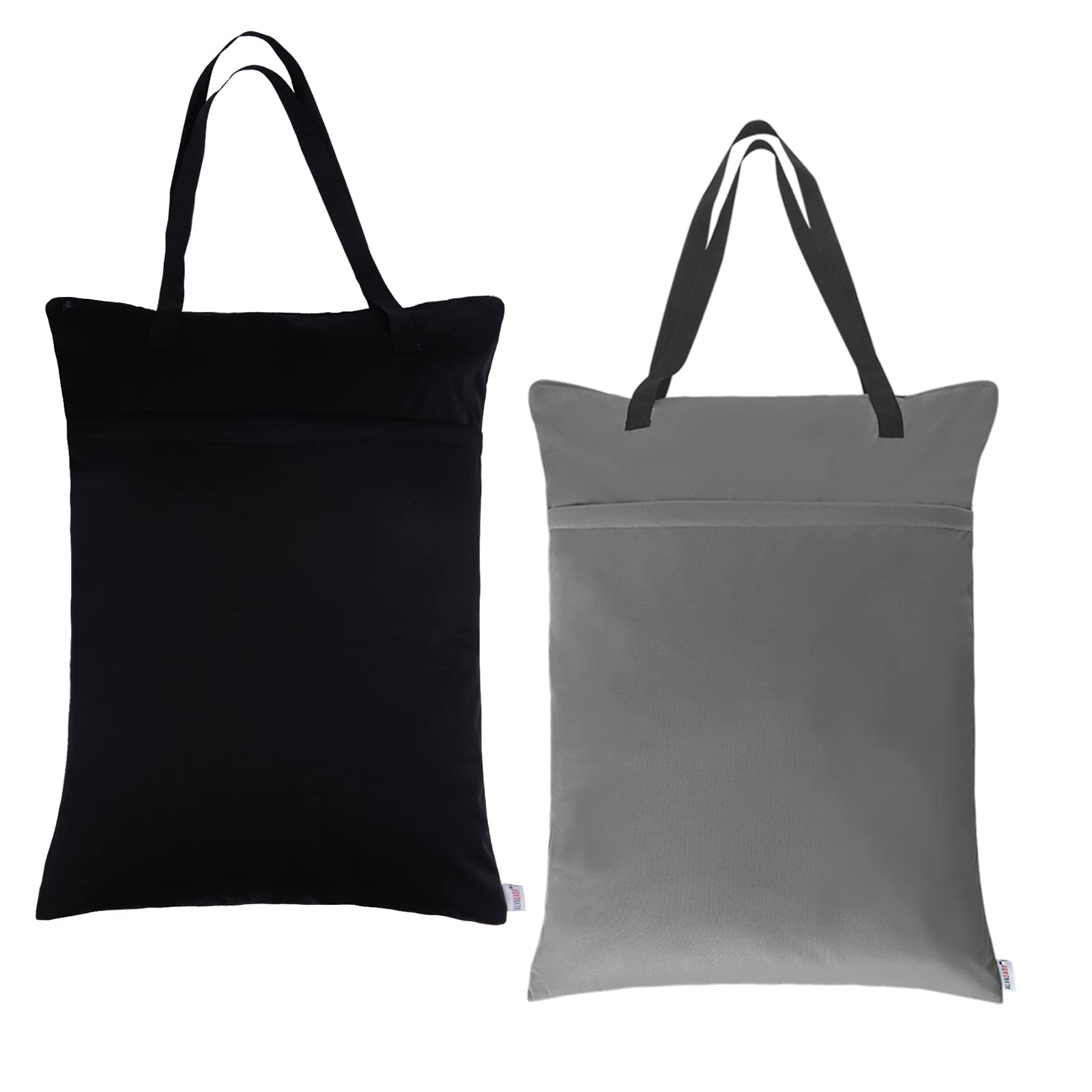 ALVABABY 2 Pack Large Wet Dry Bag - Waterproof Hanging Cloth Diaper Organizer with Double Zippered Pockets 25x18 inches (Black & Grey) - Perfect for Baby Care, Swim Gear & Travel Essentials