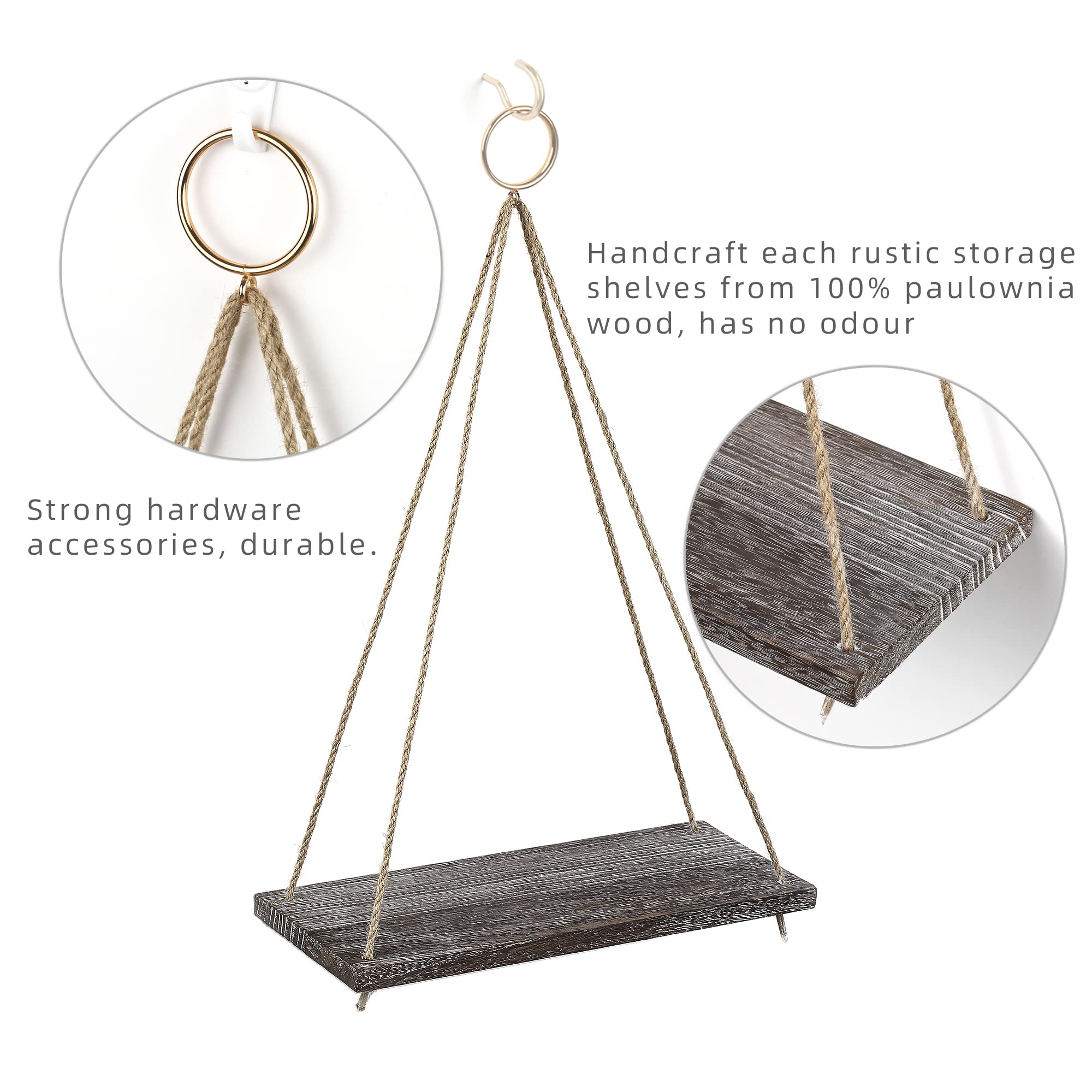 MITIME Hanging Wall Shelves Set of 2 - Large Floating Plant Shelf for Indoor Decor, Boho Style Wall Mounted Shelves for Bedroom, Bathroom & Living Room - Perfect for Displaying Plants, Books & Decorative Items