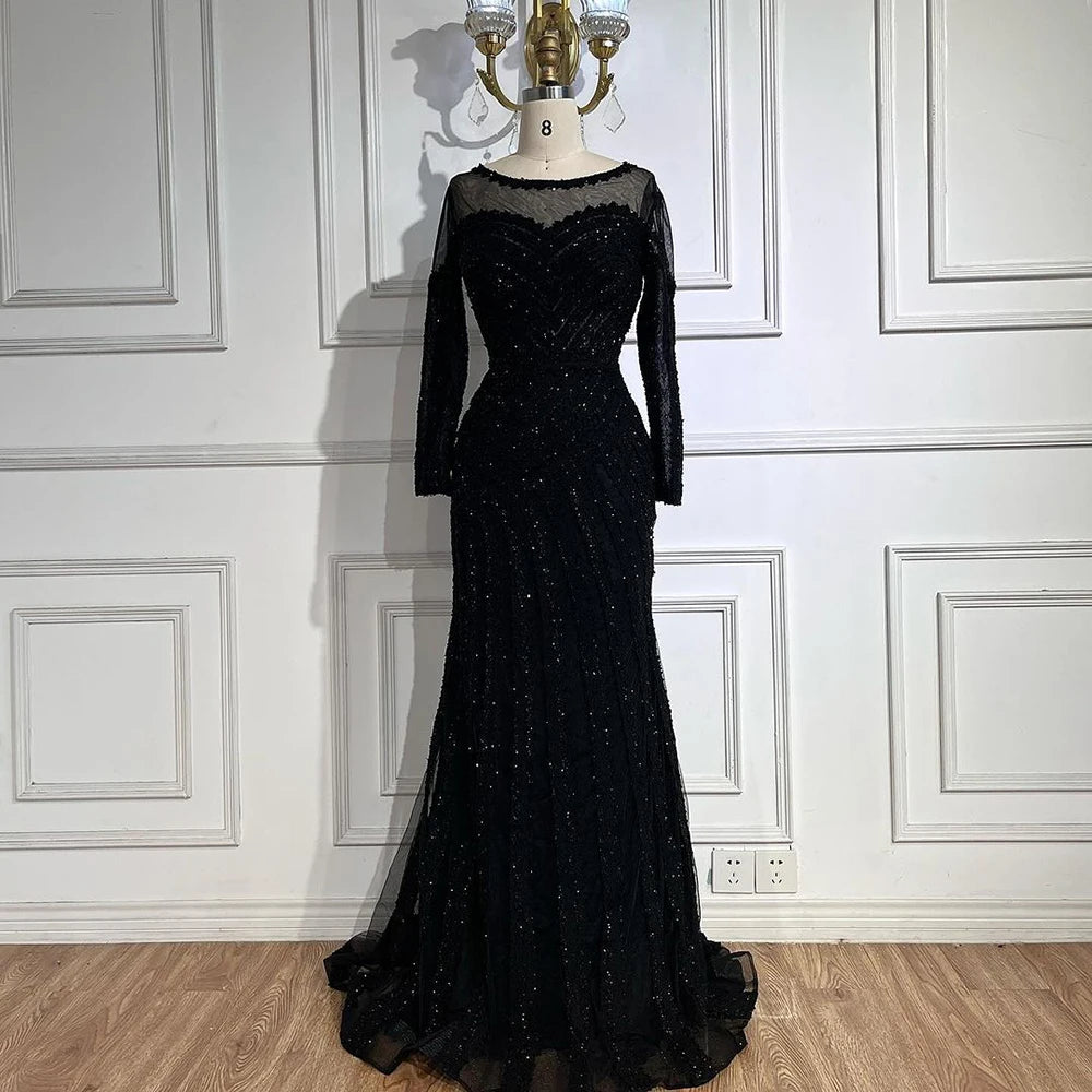 Elegant Black Mermaid Evening Gown with Purple Accents - Luxury Dubai Arabic Style Women's Party Dress LA72656 | Perfect for Formal Events, Galas & Special Occasions