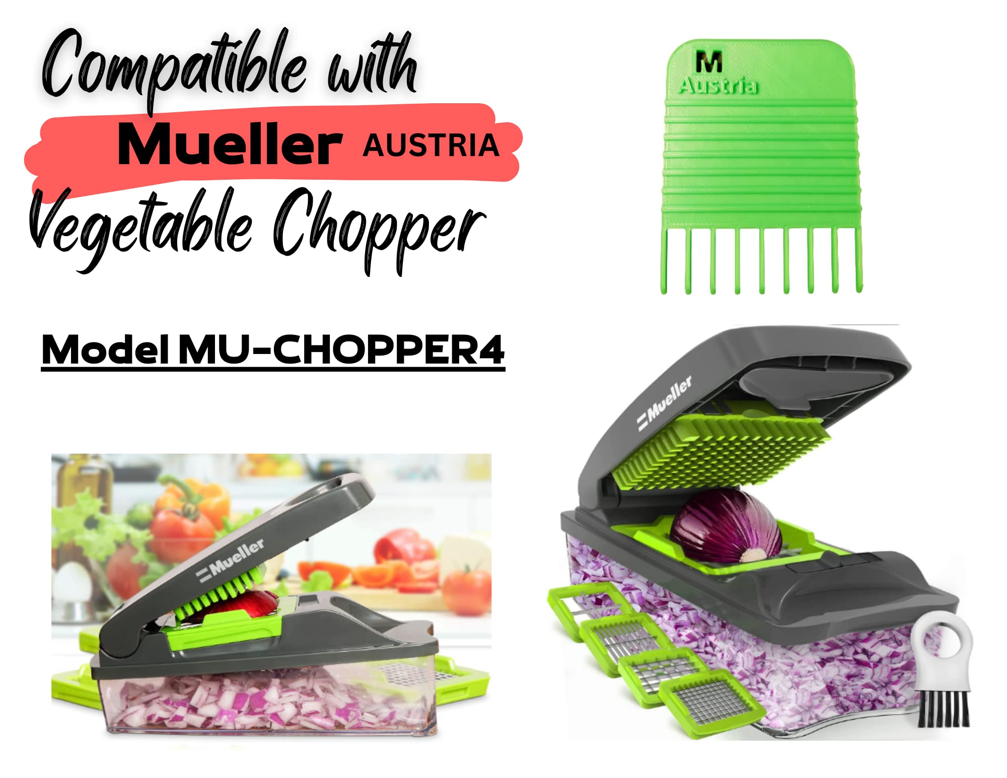 Mueller Vegetable Chopper Cleaning Tool 2-Pack - 3D Printed Rake & Scraper for Easy Food Processor Cleaning | Perfect for Kitchen, Meal Prep & Dishwashing