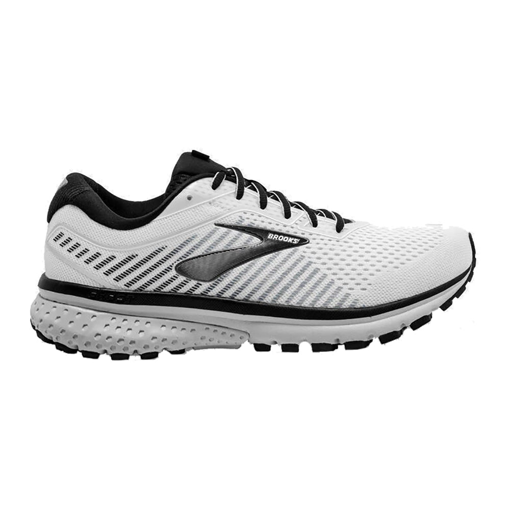 Brooks Ghost 12 White & Black Men's Running Shoes - Lightweight Cushioned Road Running Sneakers for Marathon Training & Daily Jogging