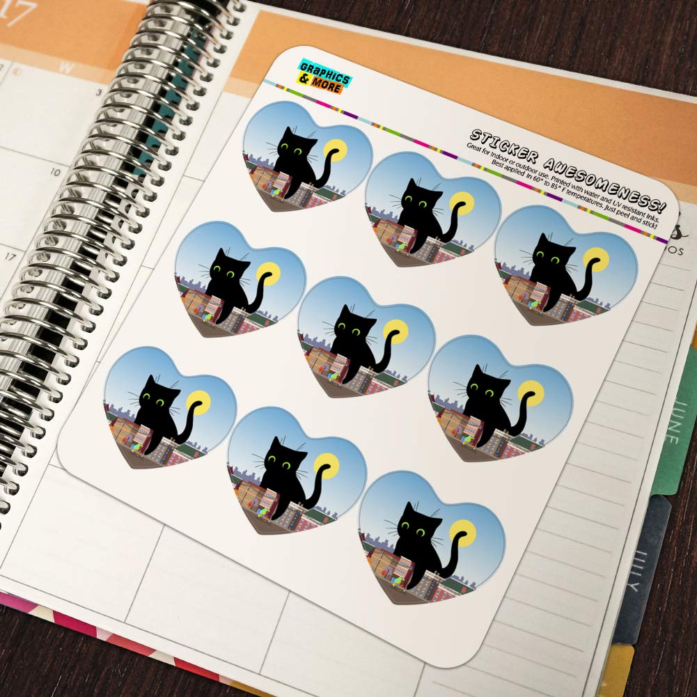 Giant Black Cat Playing with Cars Stickers - Heart Shaped Planner Calendar Scrapbook Decorative Stickers for Journaling, DIY Crafts, and Bullet Journal Supplies - Perfect for Scrapbooking, Planner Decor, and Gift Wrapping