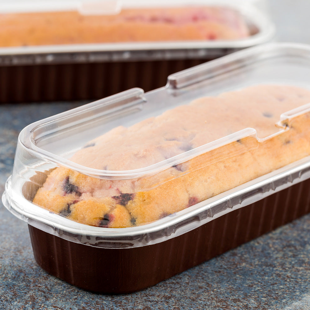 7 oz Aluminum Loaf Pan with Plastic Dome Lid - 6.5 x 2.5 x 1.25 Inches - 100 Count Box - Perfect for Coffee Baking, Bread Making & Meal Prep Storage