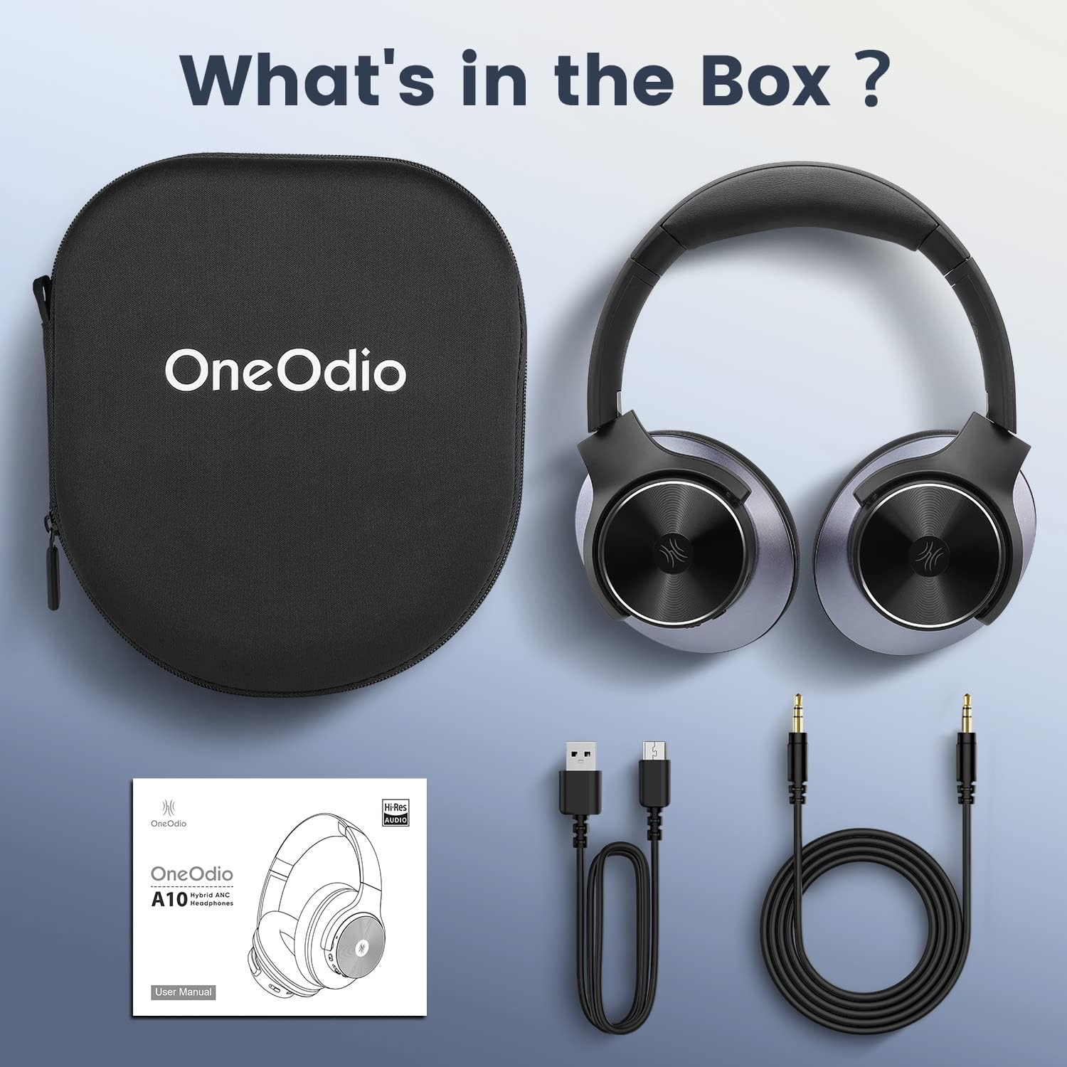 OneOdio A10 Hybrid Active Noise Cancelling Wireless Bluetooth Headphones - Over Ear Hi-Res Audio with 50H Playtime, Deep Bass, 2-in-1 Wired/Wireless - Perfect for Travel, Home Office, Commuting & Gaming