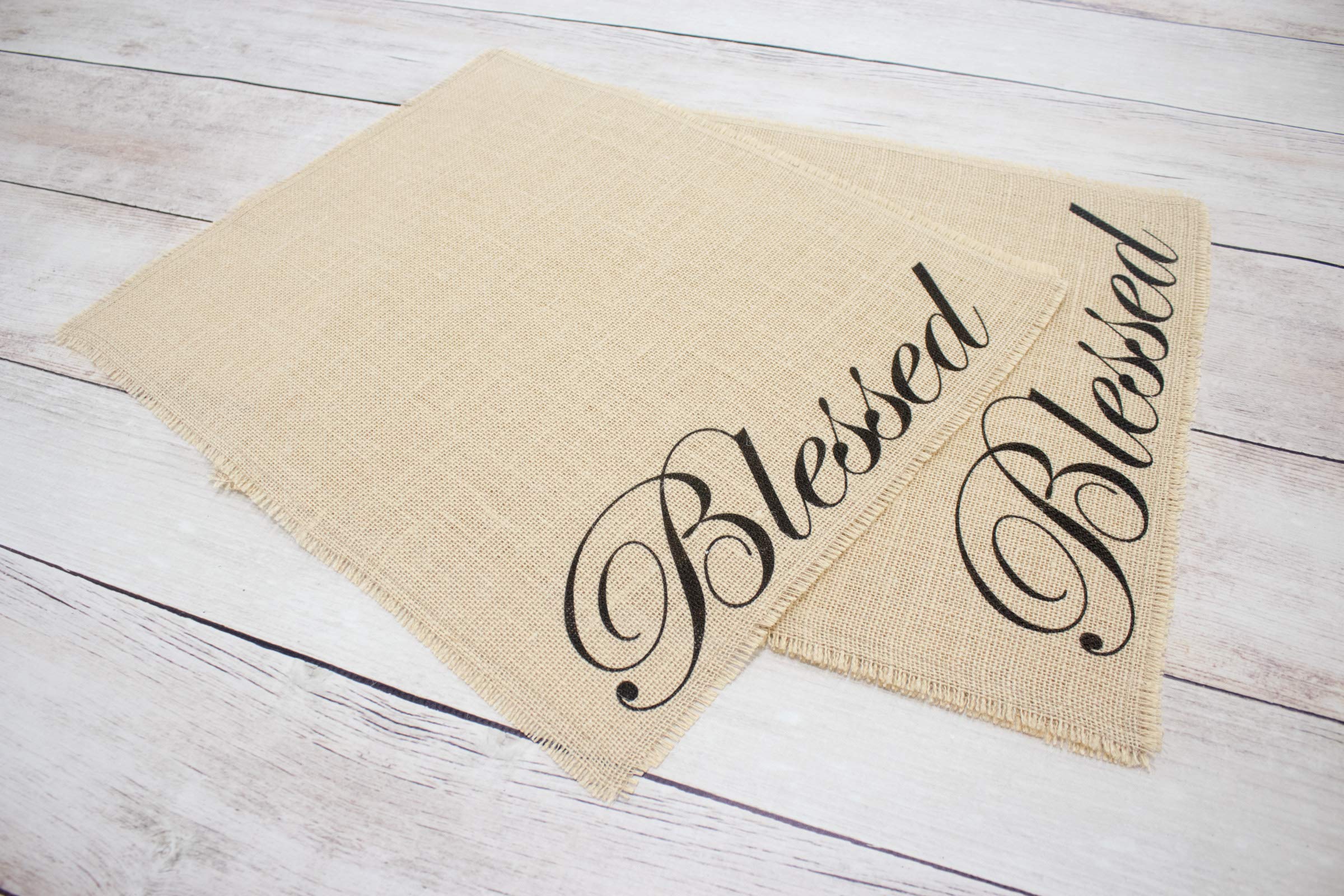 Blessed Burlap Placemats for Dining Table - Rustic Farmhouse Table Decor for Kitchen, Wedding, Party & Home Decor - Set of 4 Reversible Natural Jute Placemats