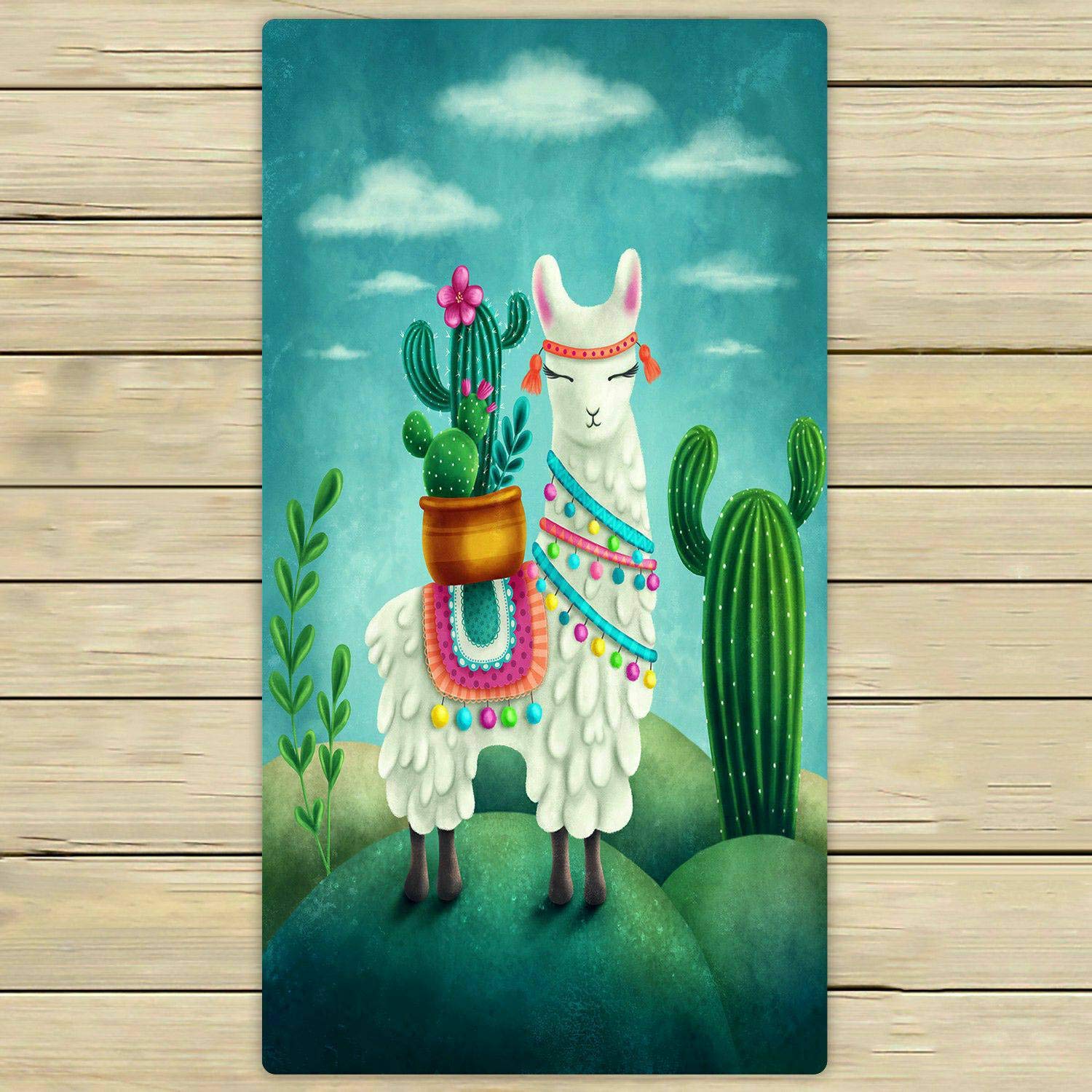 ECZJNT Soft Cute Llama Beach Towel - 30x56 Inch Large Bath & Shower Towel for Women, Men, Kids - Quick Dry, Absorbent, Lightweight for Pool, Beach, Travel, Gym, Yoga, Spa, Home Use