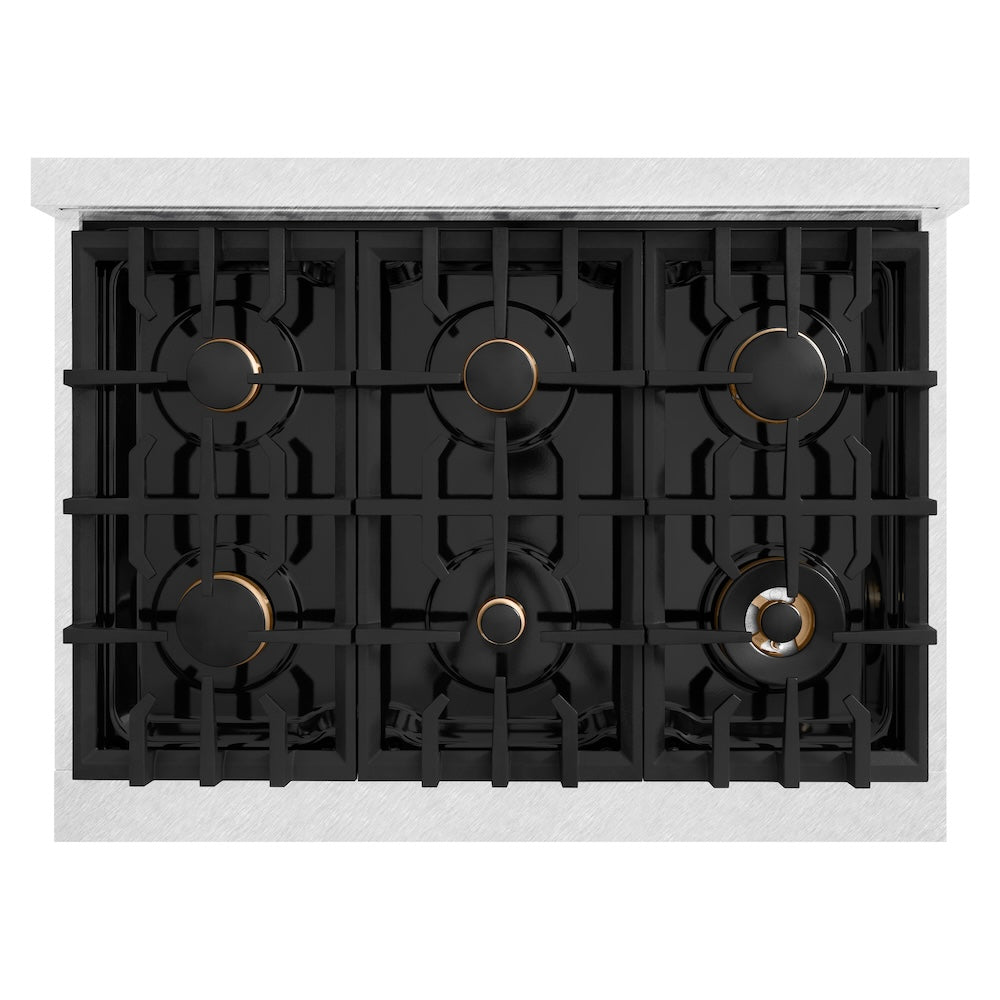 ZLINE Autograph Edition 36 Inch 5.2 Cu Ft Gas Range with 6 Burner Cooktop & Convection Oven - Satin Stainless Steel with Black Matte Door & Gold Accents (HGRSZ BLM 36 G) - Perfect for Modern Kitchens, Home Chefs & Professional Style Cooking