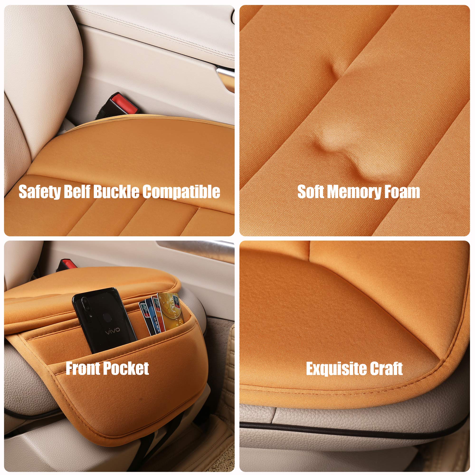 Premium Memory Foam Car Seat Cushion - Non-Slip Rubber Base for Drivers - Universal Fit for 95% Vehicles, Office Chairs & Home Use - Ergonomic Back Support for Long Drives & Work Comfort (Orange)