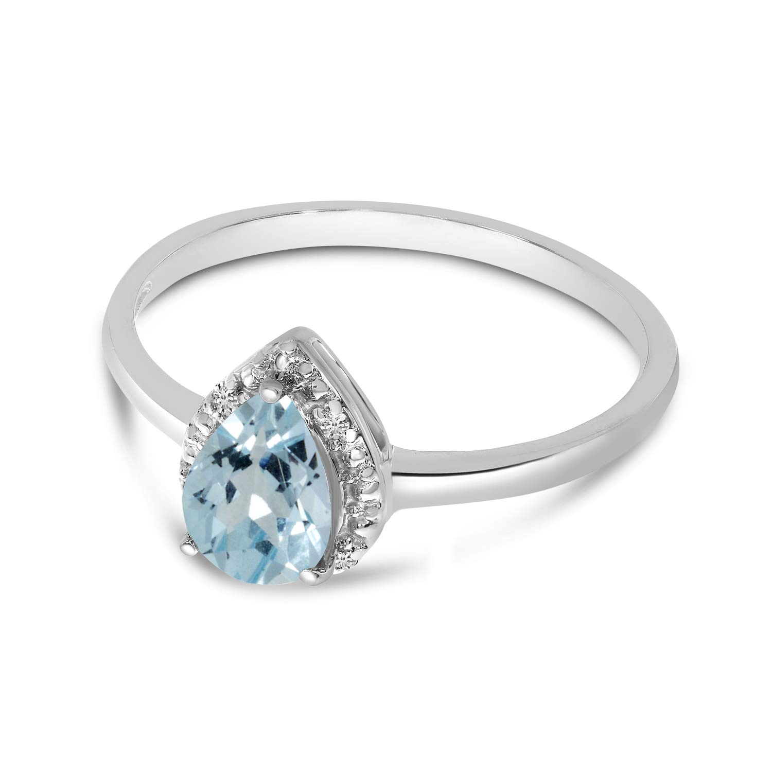 10K White Gold Pear Aquamarine and Diamond Engagement Ring - Elegant Wedding, Anniversary, or Gift Jewelry for Women