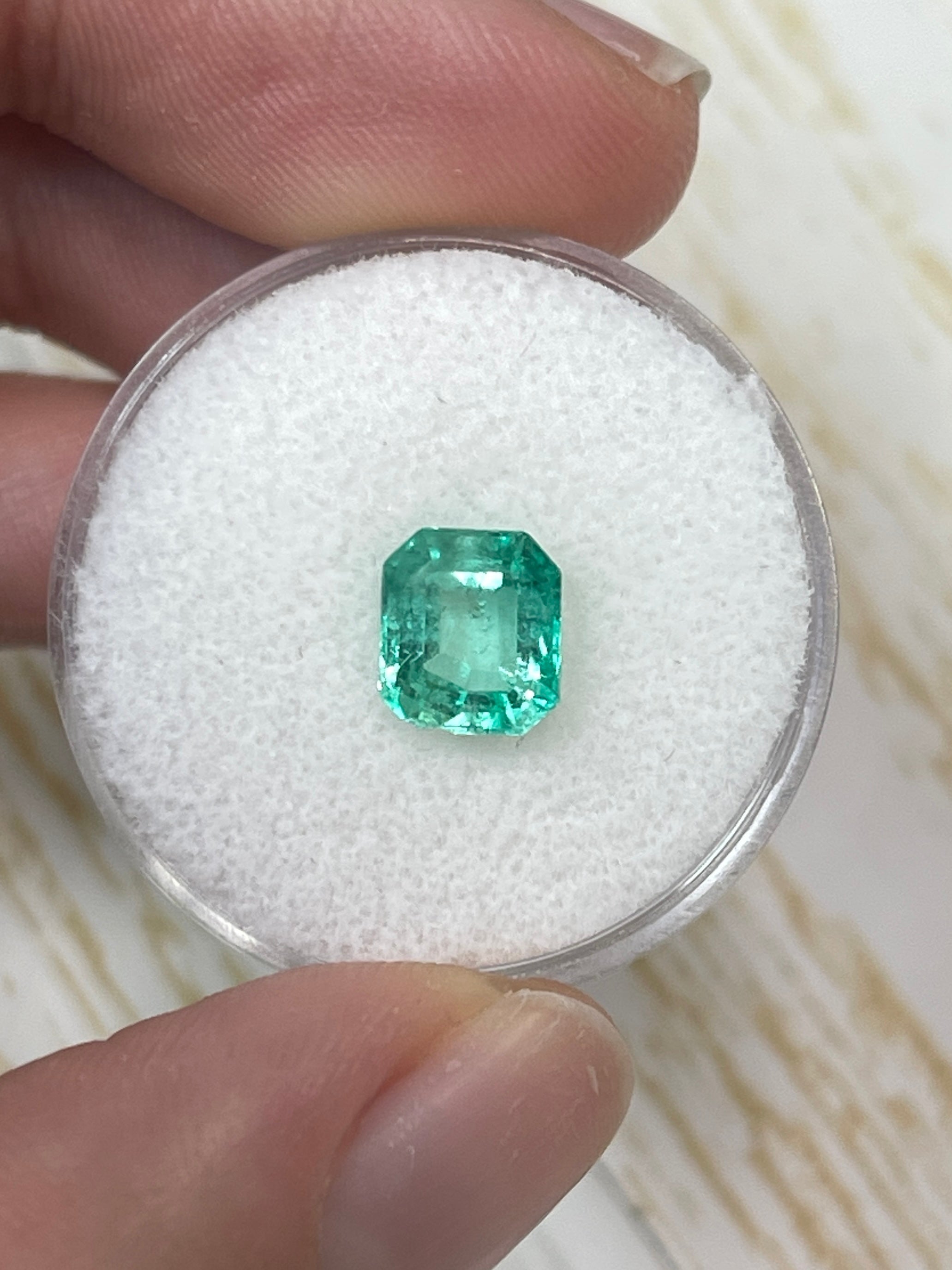 1.60 Carat 7.5x6.5mm Pastel Light Green Loose Colombian Emerald Gemstone - Emerald Cut for Jewelry Making, Engagement Rings & Fine Collections