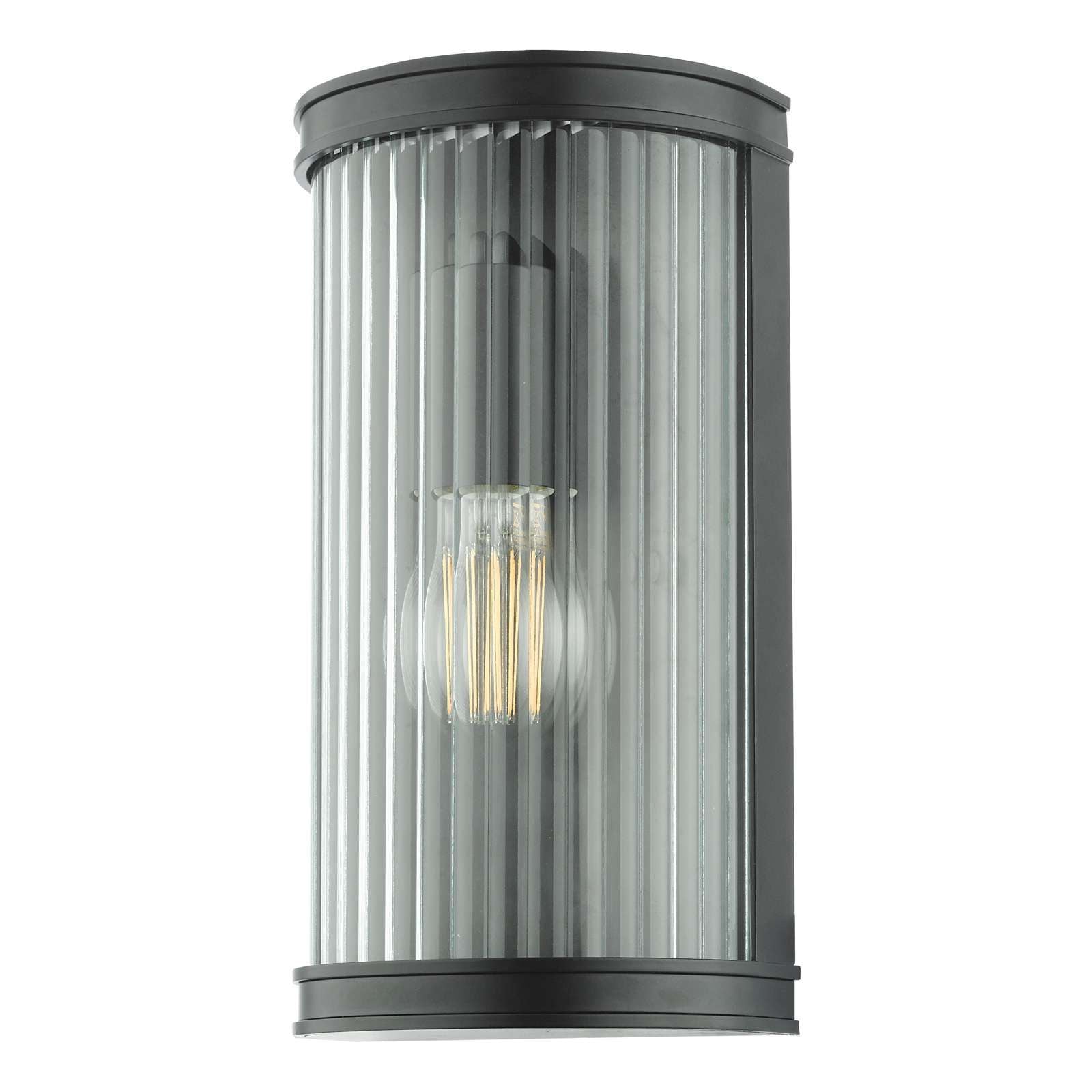 Anund Black Ribbed Glass Bathroom Wall Light - IP44 Waterproof for Shower, Vanity & Spa Lighting