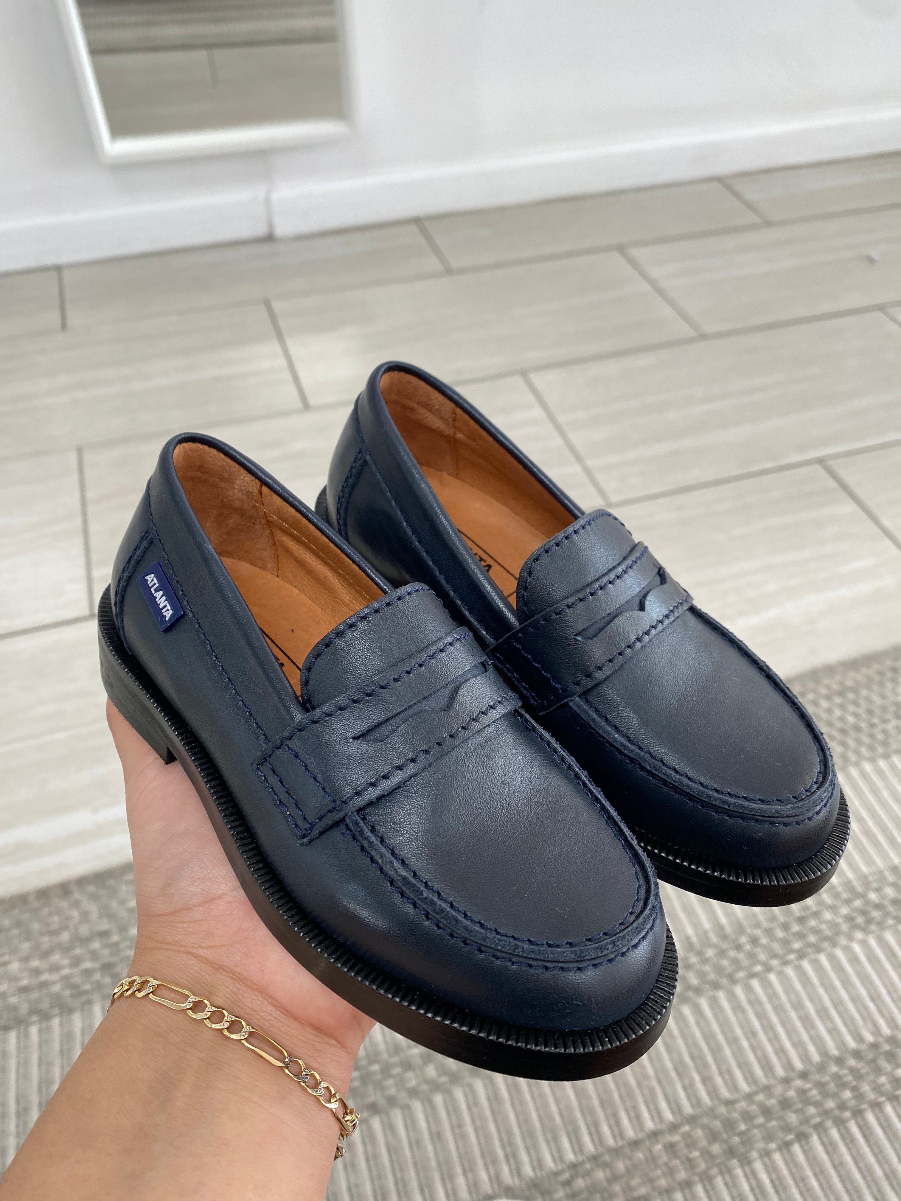 Men's Atlanta Moccasin Navy Penny Dress Loafers - Comfortable Slip-On Shoes for Business Casual & Office Wear