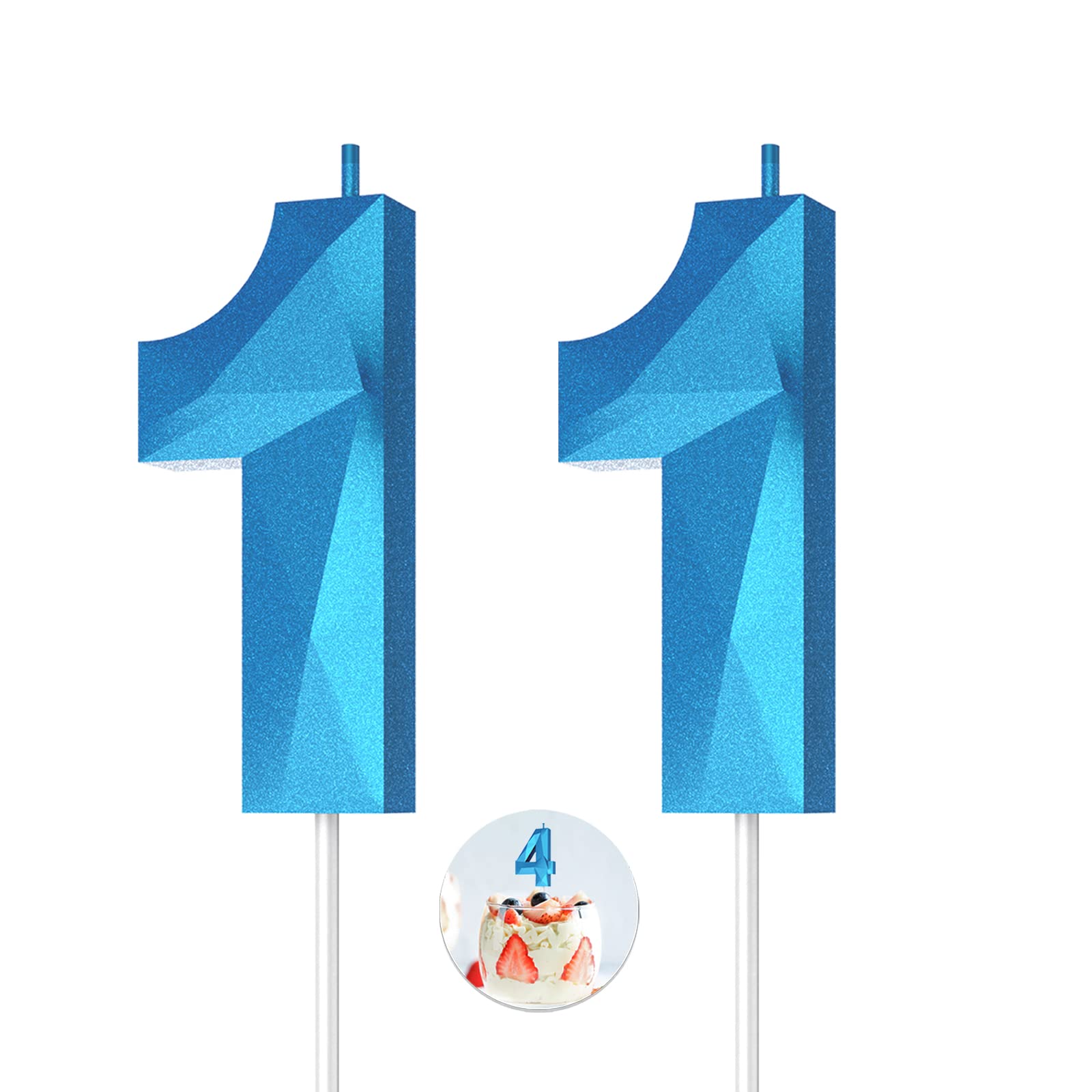 3D Diamond Shape Number 11 Birthday Candles - Blue Happy Birthday Cake Candles for Birthday Parties, Weddings, Reunions & Theme Decorations | Perfect for Cake Toppers, Dessert Displays & Celebration Centerpieces