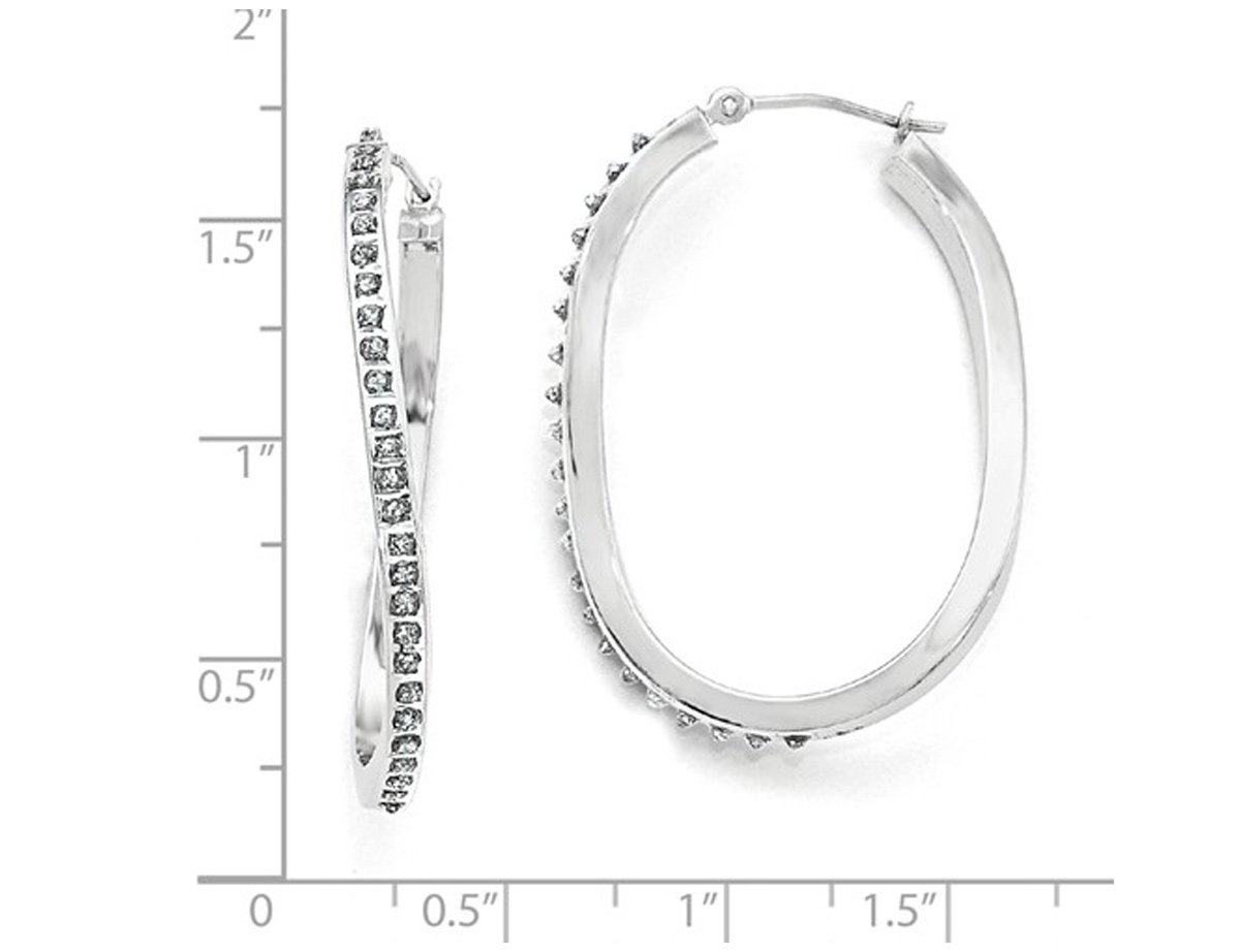 14K White Gold Diamond Oval Hoop Twist Earrings for Women - Elegant Dangle Earrings for Party, Wedding & Everyday Wear