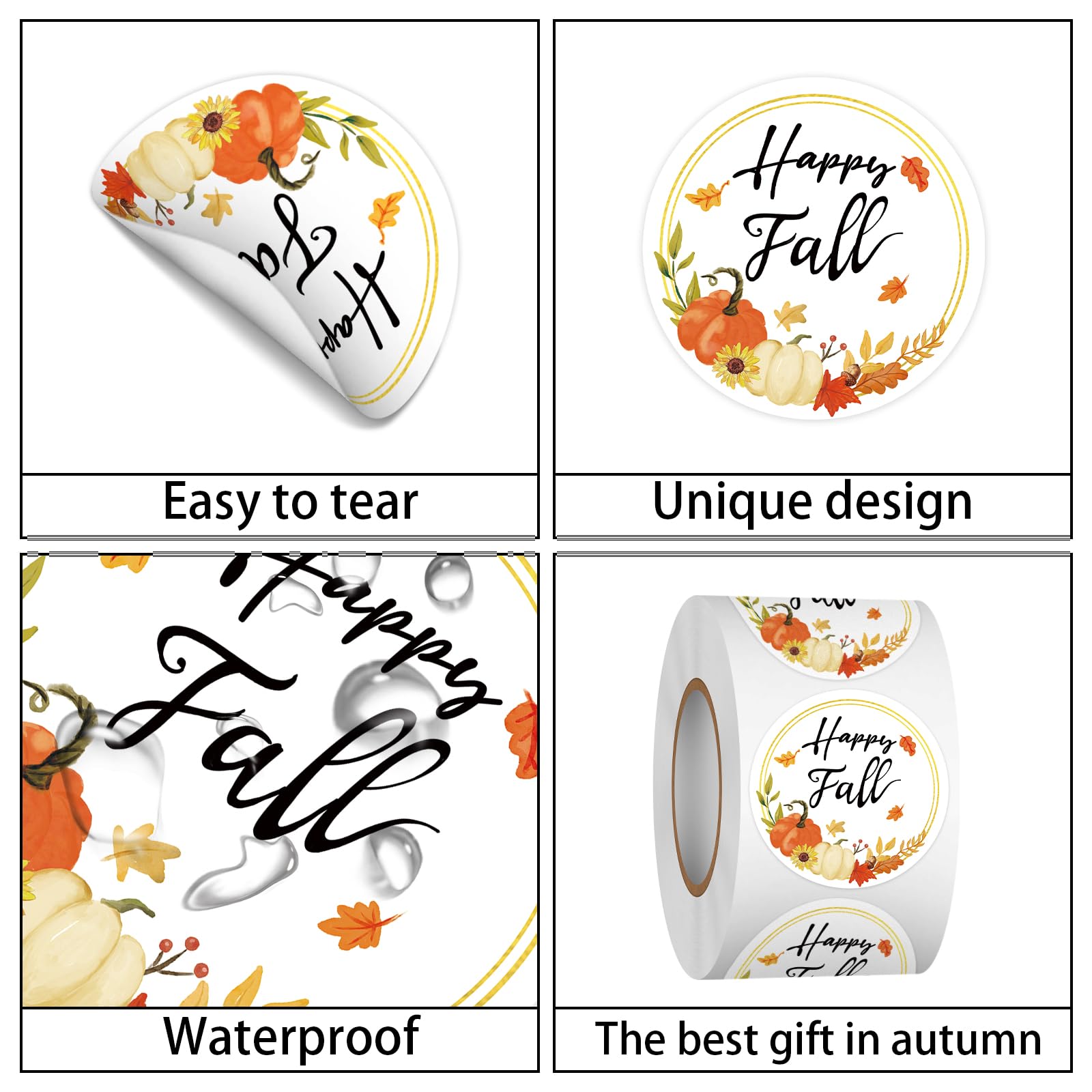 Heyfibro 500 PCS 1.5 Inch Autumn Stickers Roll - Premium Fall-Themed Decorative Stickers for Gift Wrapping, Greeting Cards, Candy Bags, Envelopes & Party Supplies (Pumpkin Design) - Perfect for Halloween Decorations, Thanksgiving Crafts & Seasonal DIY Projects