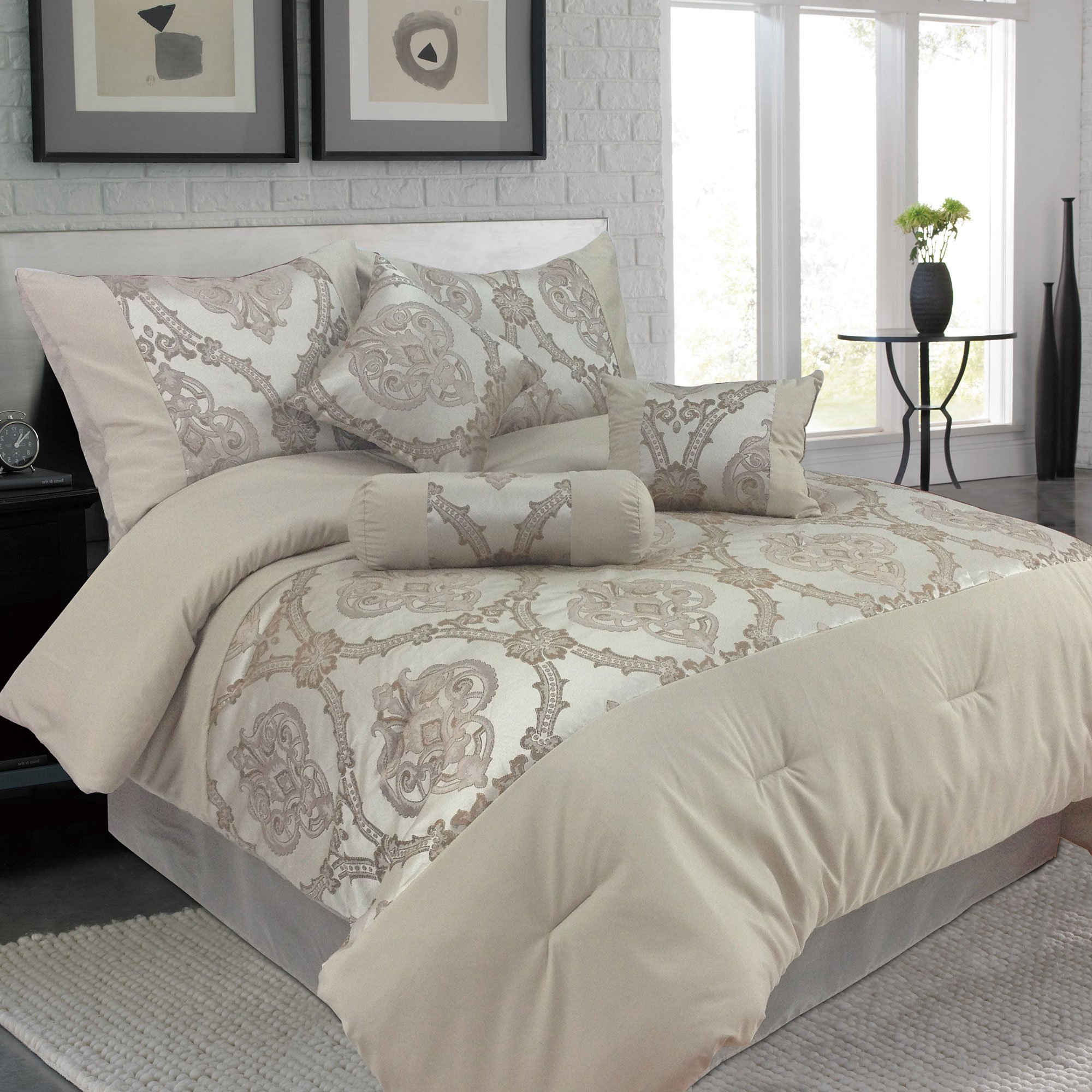 Lavish Home 7-Piece Sofia Jacquard Comforter Set King Size - Luxury Bedding for Master Bedroom & Guest Room - Soft & Breathable Jacquard Fabric for All Seasons