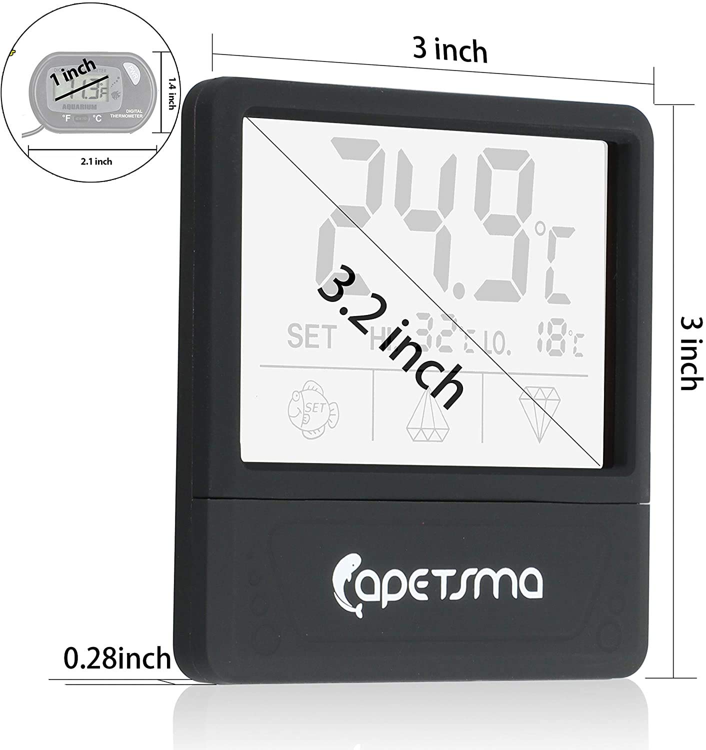 Digital Aquarium Thermometer with LCD Display - Accurate Fish Tank Temperature Sensor for Reptiles & Terrariums