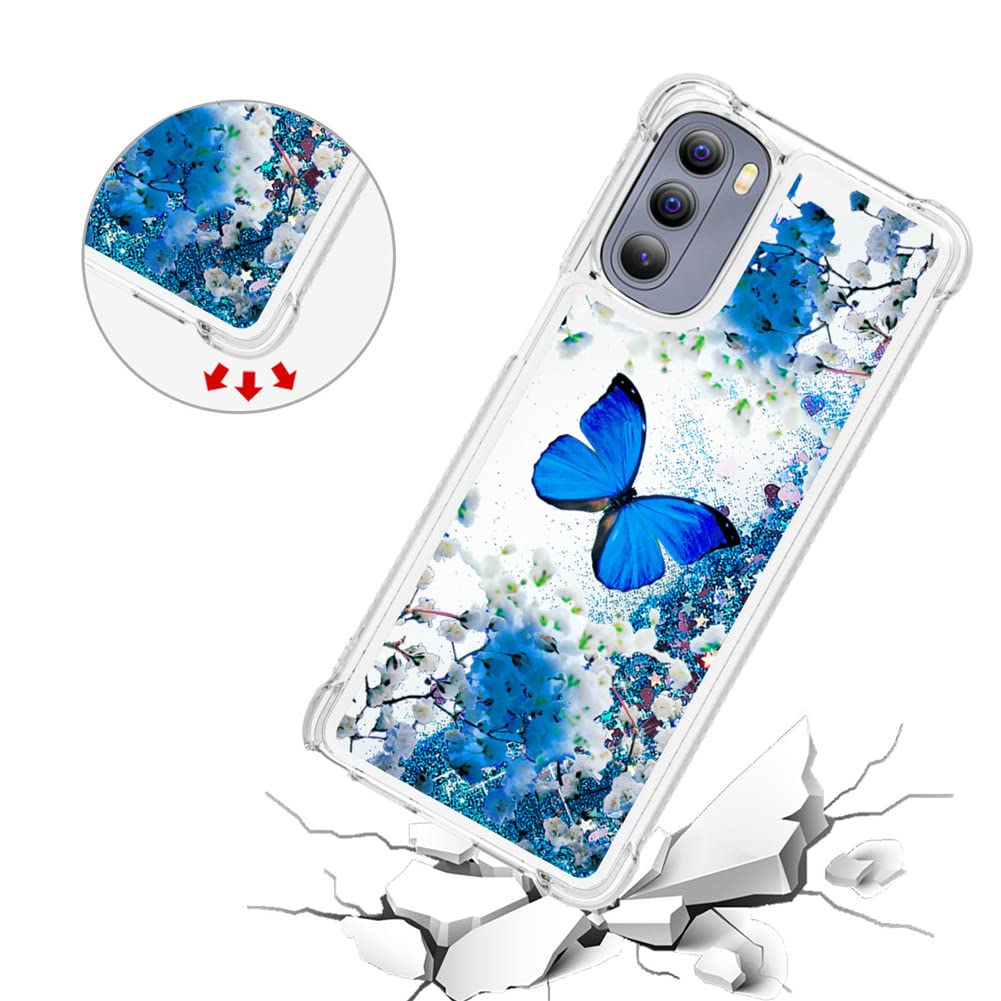 **Shockproof Glitter Liquid Floating Case for Motorola Moto G Stylus 2022 - Cute Blue Butterfly Design, Clear Silicone Bumper Cover for Women & Girls | Perfect for Everyday Protection & Style**