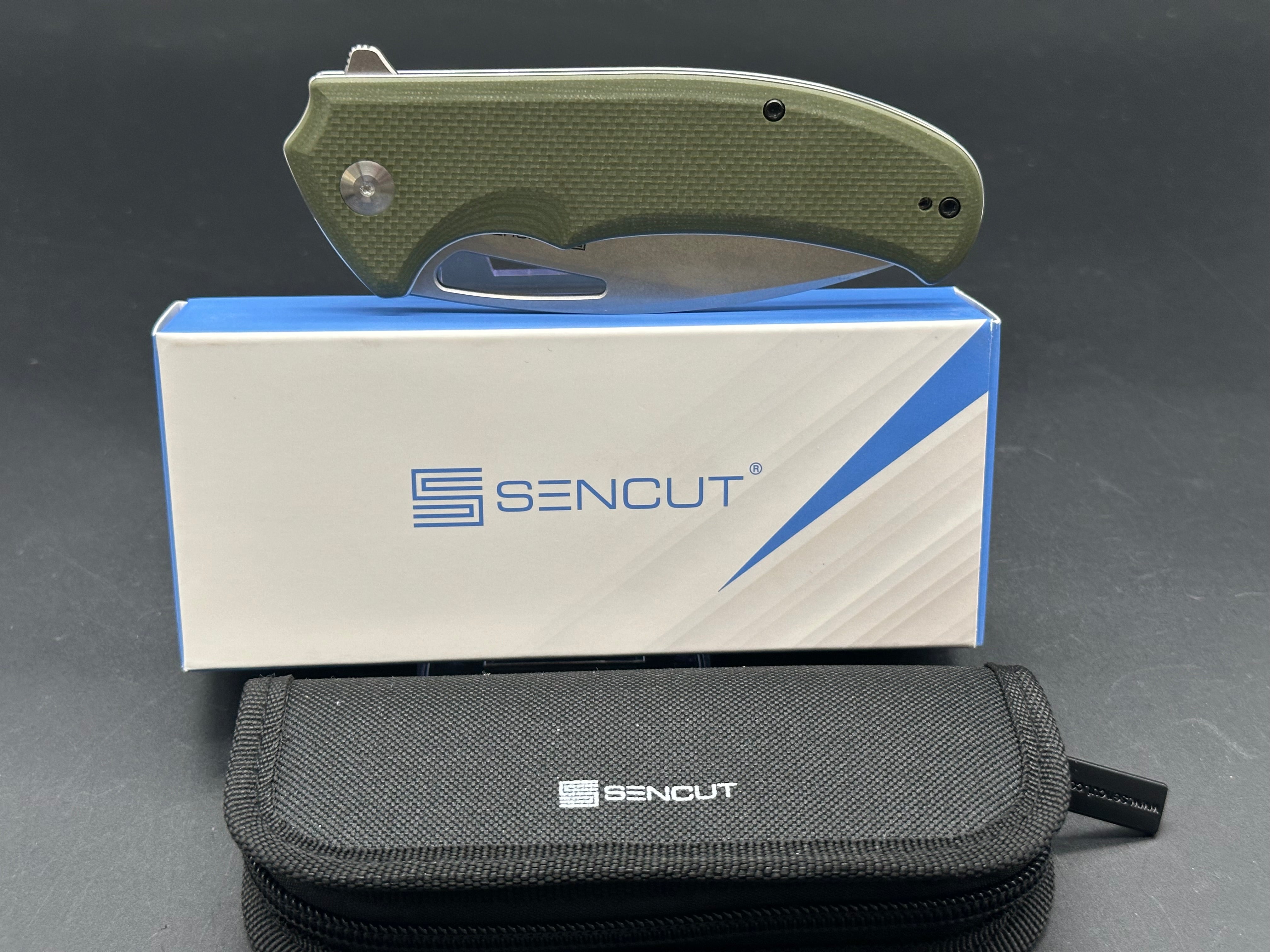 SENCUT PHANTARA Folding Pocket Knife - OD Green G10 Handle, 9CR18MOV Steel Drop Point Plain Satin Blade - EDC, Camping, Hiking & Outdoor Survival Tool