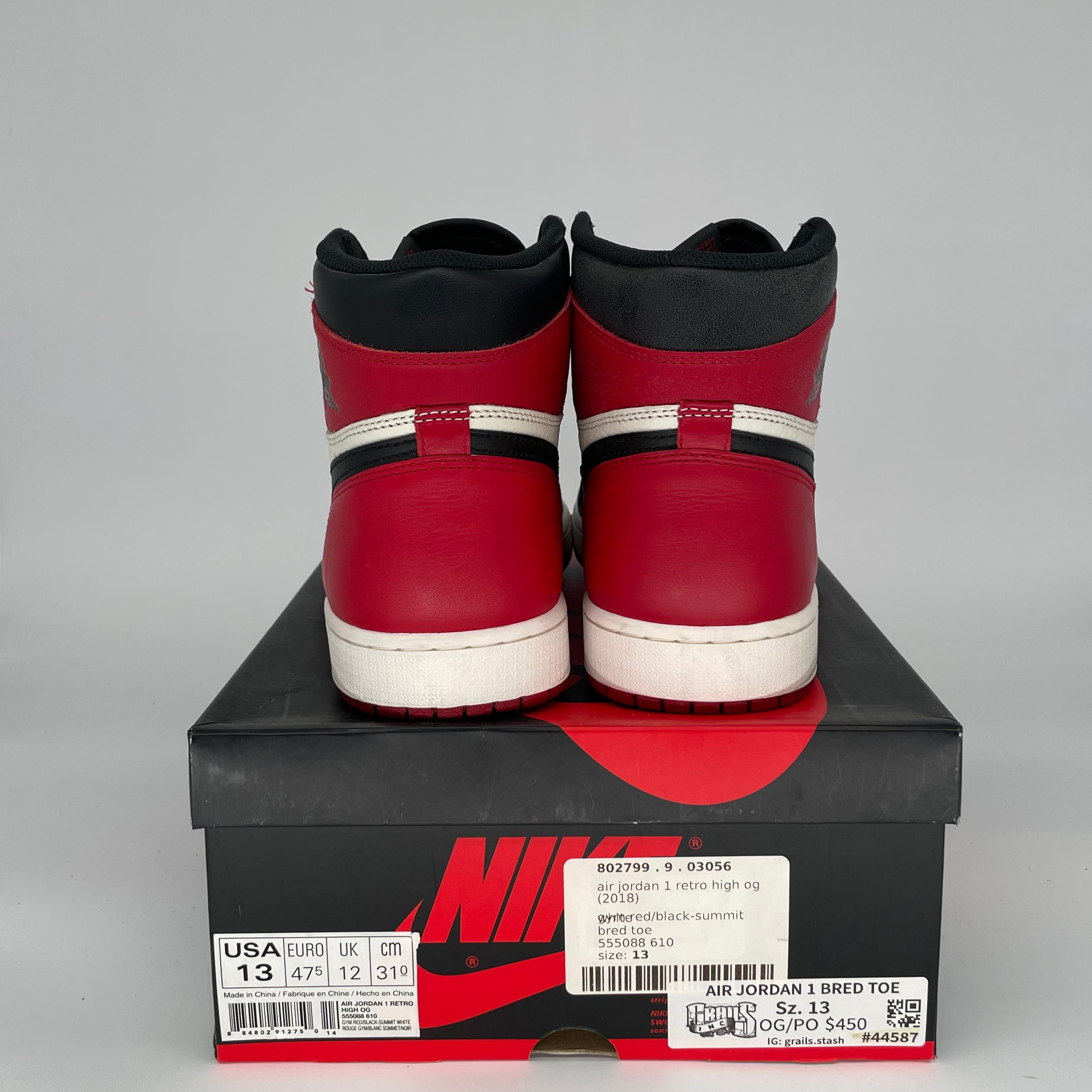 AIR JORDAN 1 BRED TOE Men's Basketball Shoes Size 13 - Black/Red/White (555088-610) | Retro High OG Sneakers for Streetwear, Basketball & Casual Outfits