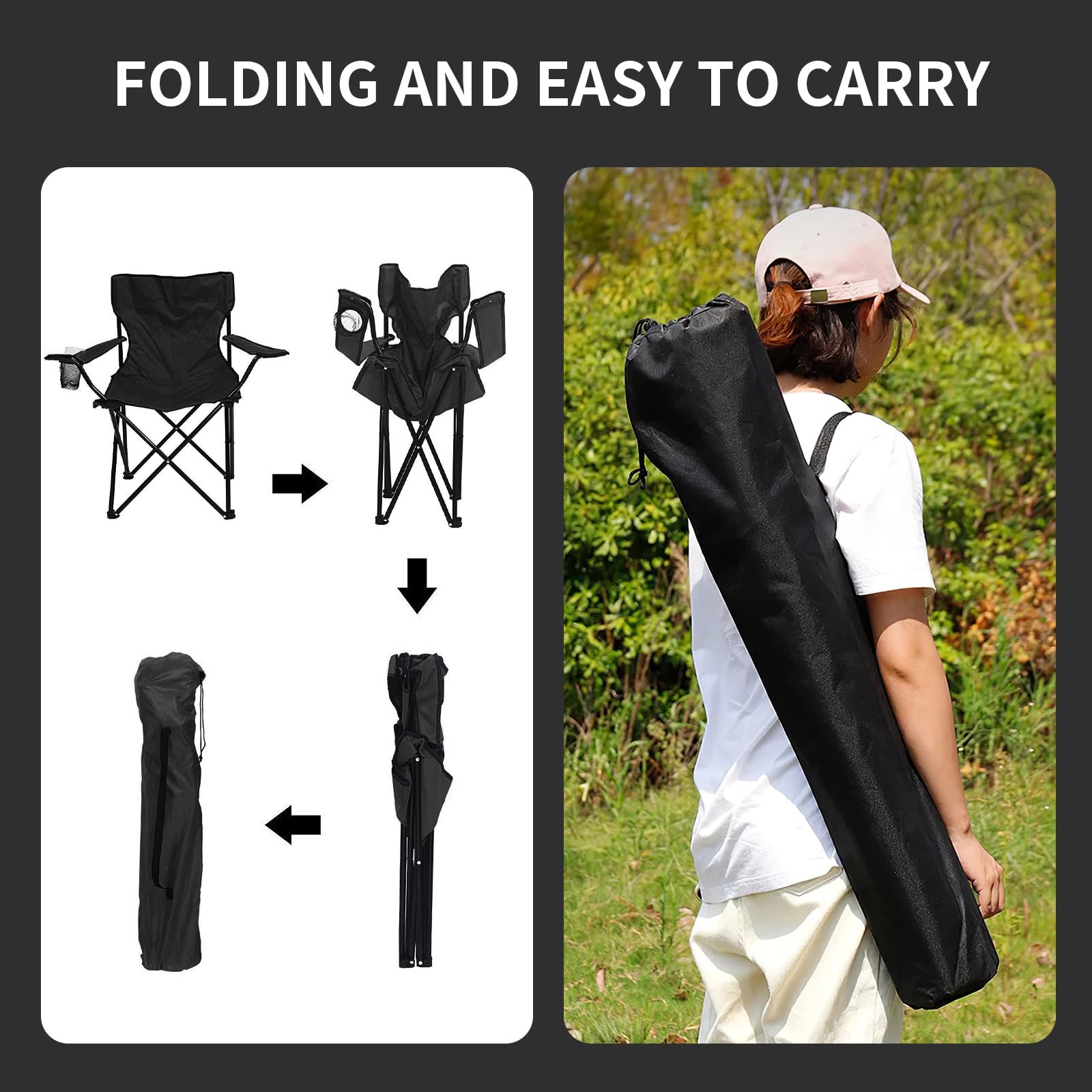 Heavy Duty Camping Chairs for Adults - Portable Folding Chair with Cup Holder & Carry Bag, 300Lbs Weight Capacity - Perfect for Beach, Lawn, Backyard, Hiking & Outdoor Activities