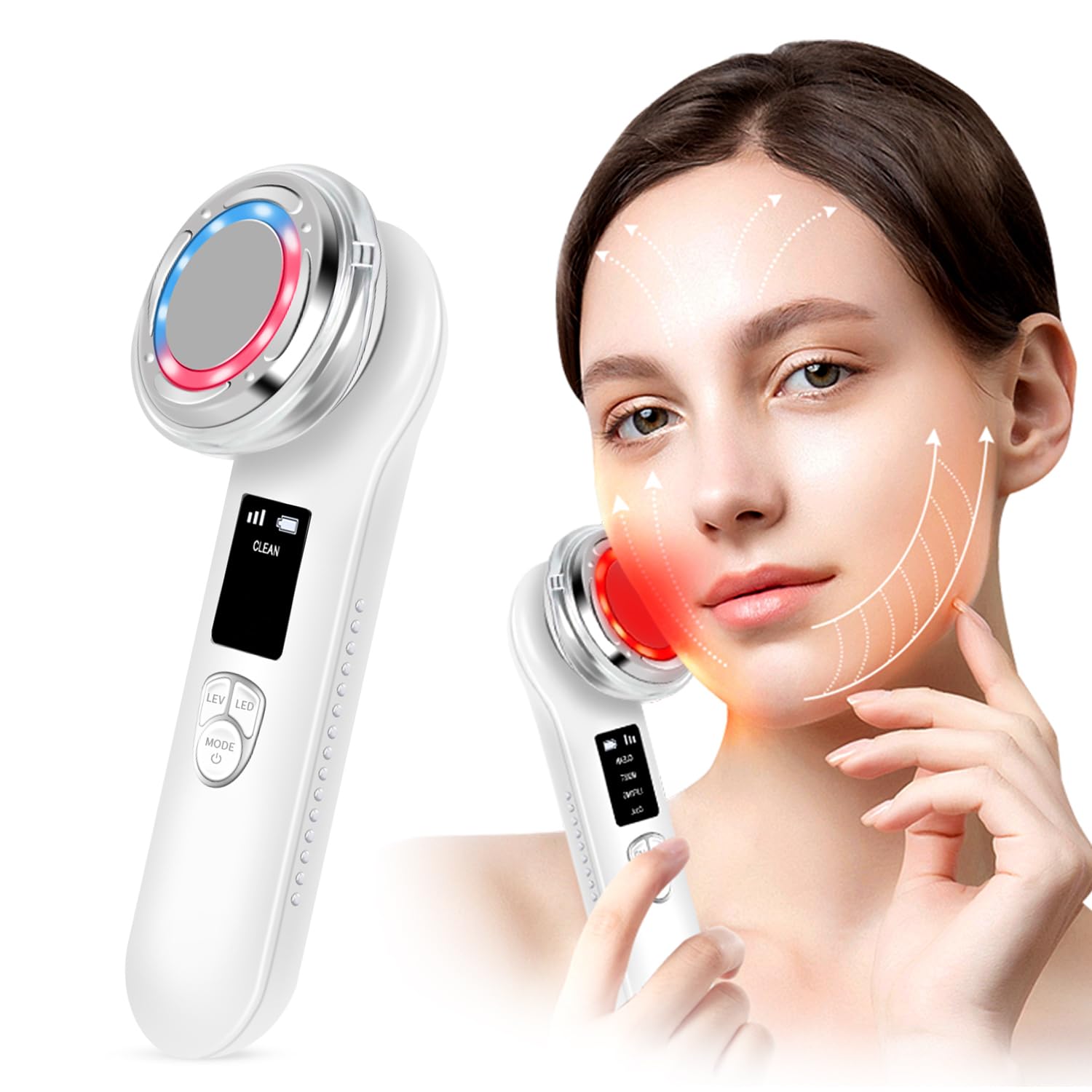 Red Light Therapy Wand for Face and Neck - Anti-Aging Skin Care Device with Cold Mold & Warm Deep Clean Functions (Off-White) | Reduce Wrinkles & Improve Skin Texture at Home or Salon