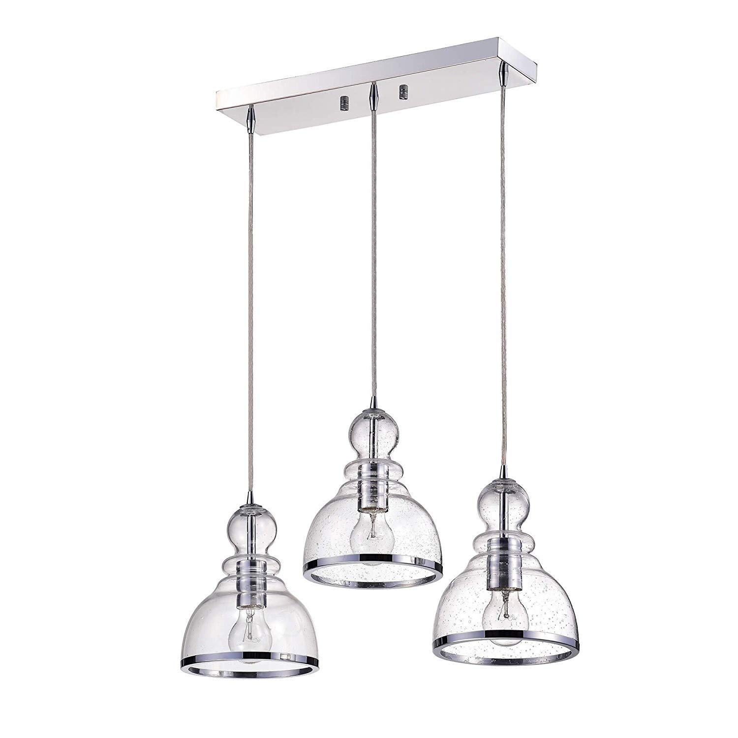 Alita Iron 3-Light Clear Bubble Glass Cluster Pendant Light Fixture with Chrome Finish - Modern Dining Room, Kitchen Island & Entryway Lighting