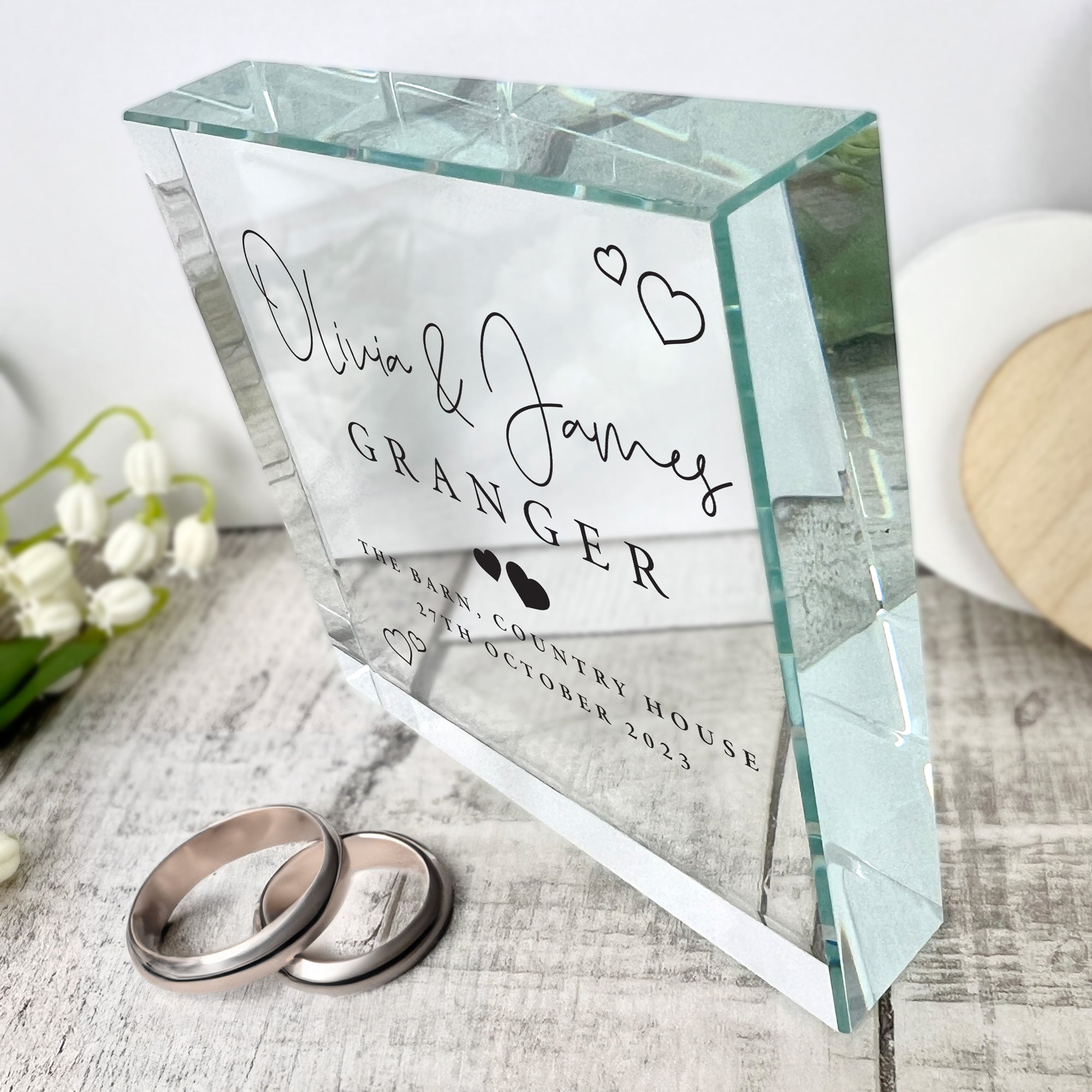 Personalized Wedding Script Text Crystal Keepsake - Elegant Custom Wedding Gift for Bride & Groom - Perfect for Anniversaries, Vow Renewals & Romantic Milestones