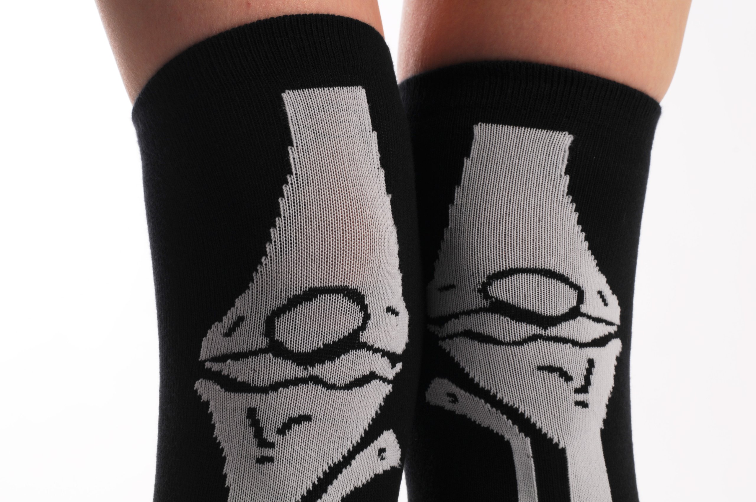 LissKiss Halloween Skeleton Print Warm Socks - Black Opaque Knee High Socks for Women, Cozy Winter Socks for Costume Party & Christmas Gifts