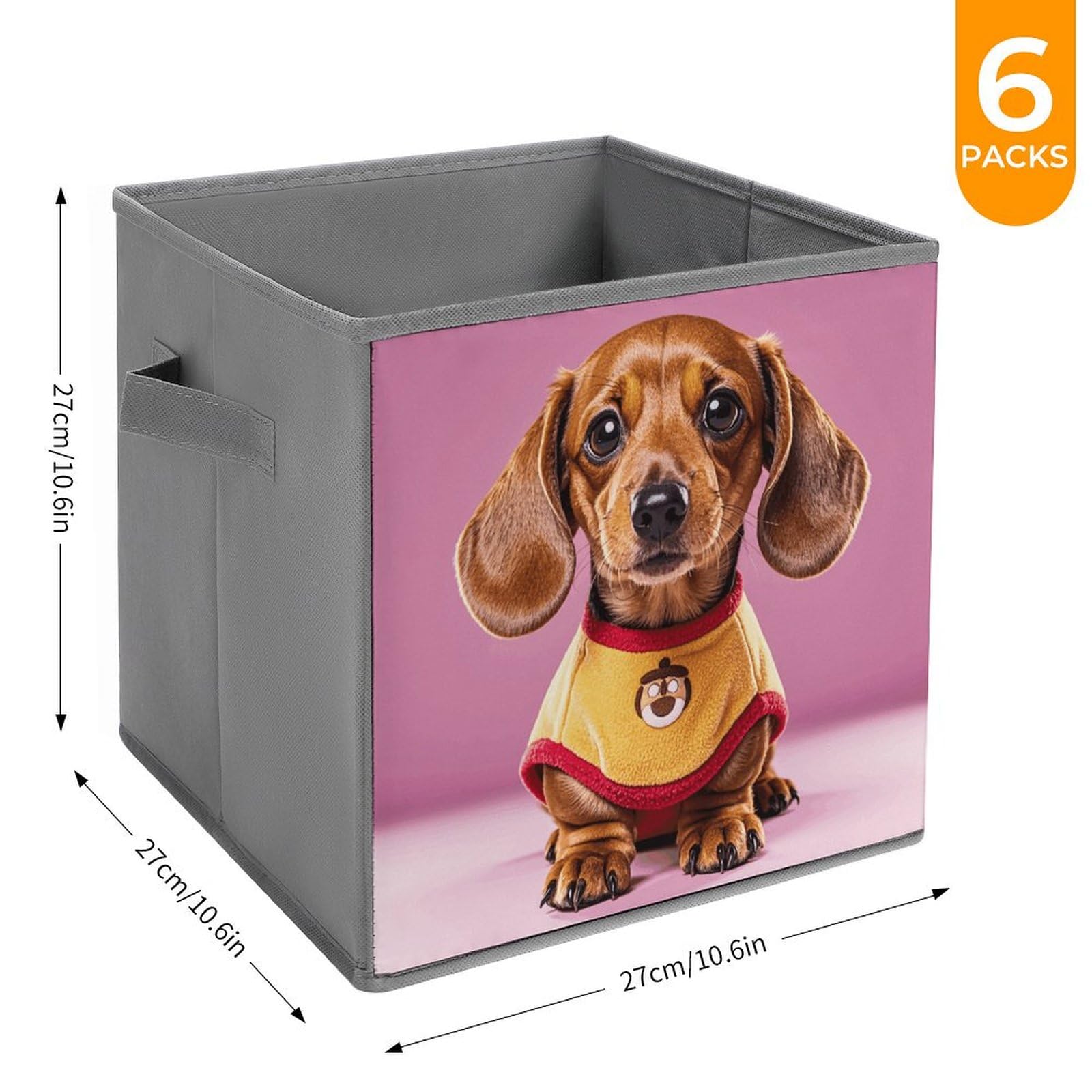 6PCS Dachshund Storage Bins - Collapsible & Handled for Home Organizing