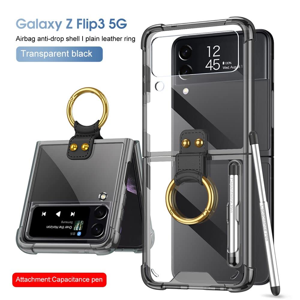 Premium Shockproof Case for Samsung Galaxy Z Flip 3 5G - Slim Protective Cover with Ring Stand, Stylus Slot & Full-Body Protection - Black | Perfect for Work, Travel & Everyday Use