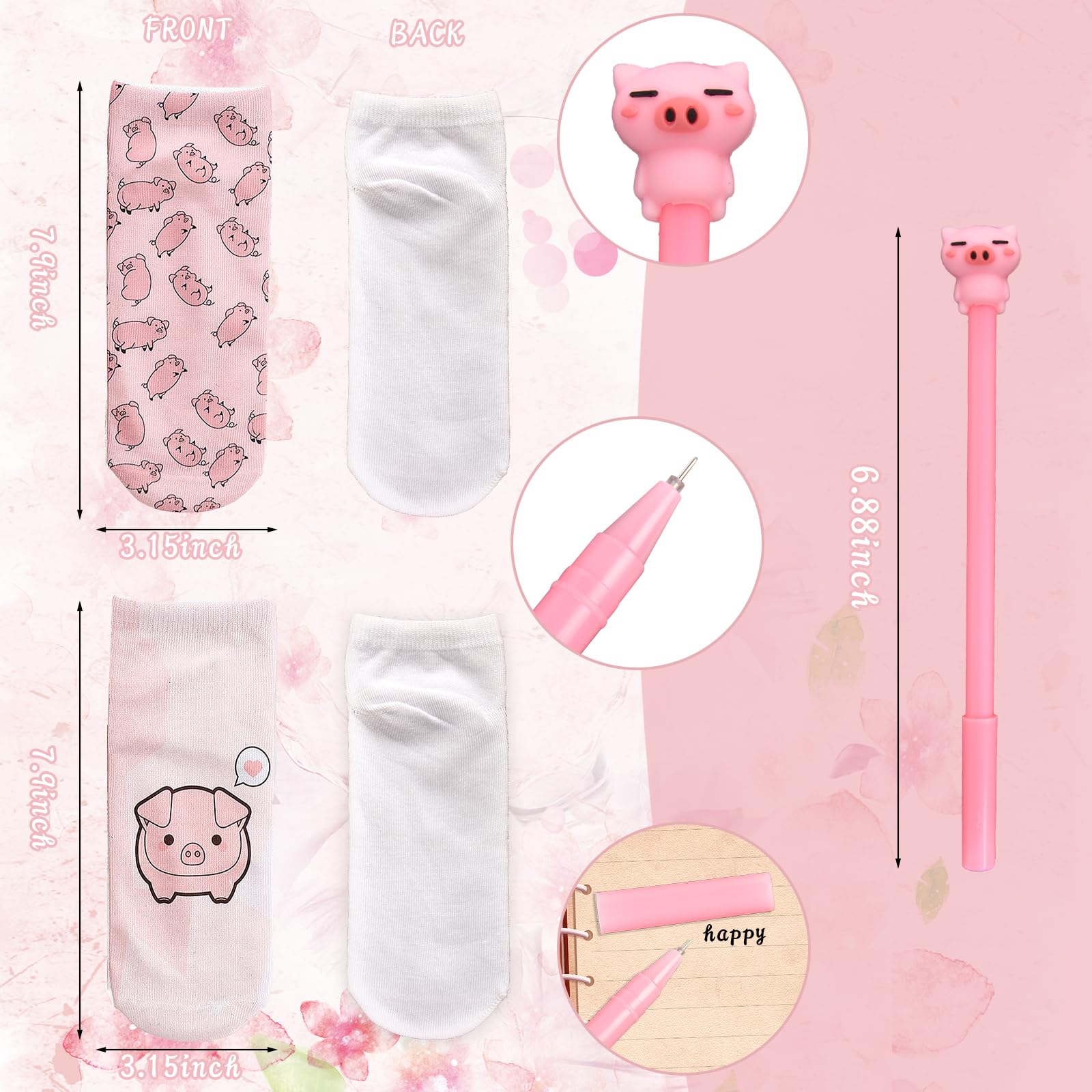 Cute Pig-Themed Gift Set for Women - Travel Cosmetic Bag, Pig Socks, Gel Pen & Mini Mirror - Perfect for Christmas, Birthday & Thanksgiving Presents - Great for Pig Lovers, Makeup Storage & Everyday Use