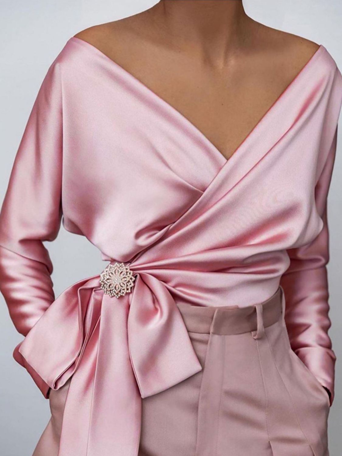 Elegant Surplice Long Sleeve Resort Blouse for Women - Flowy Vacation Top for Beach, Cruise & Summer Getaways