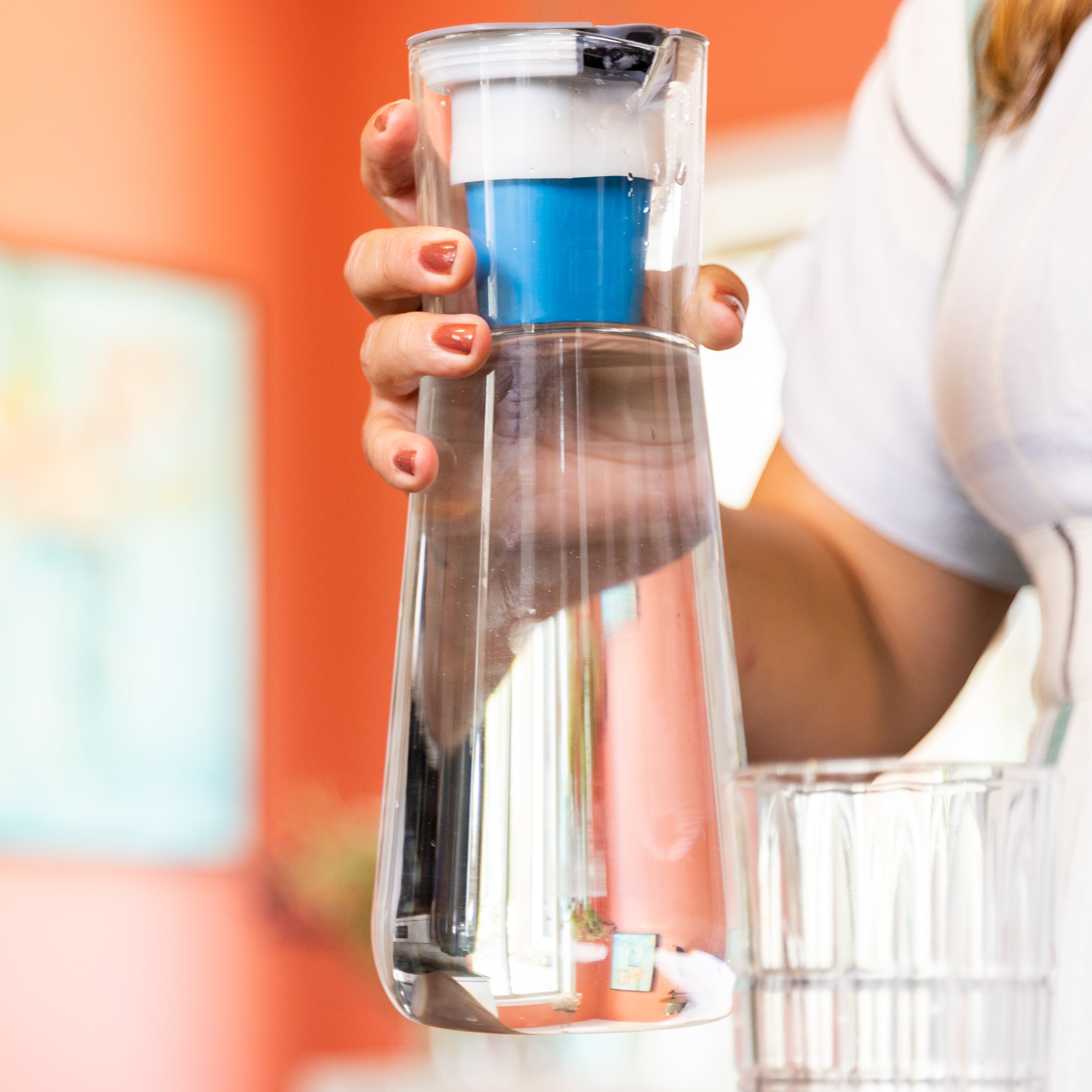 Premium Glass Slim Pitcher - 1.5L BPA-Free Water Pitcher with Ergonomic Handle - Perfect for Iced Tea, Lemonade & Cold Brew Coffee - Ideal for Refrigerator Storage & Entertaining Guests