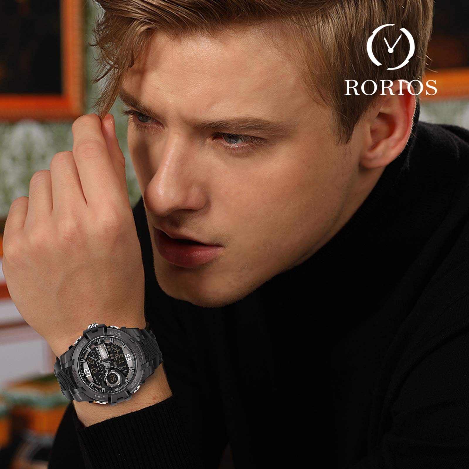 RORIOS Men's Digital Quartz Sports Watch - Waterproof Chronograph Wristwatch with Alarm & Timer - Perfect for Running, Gym, Outdoor Activities & Daily Wear