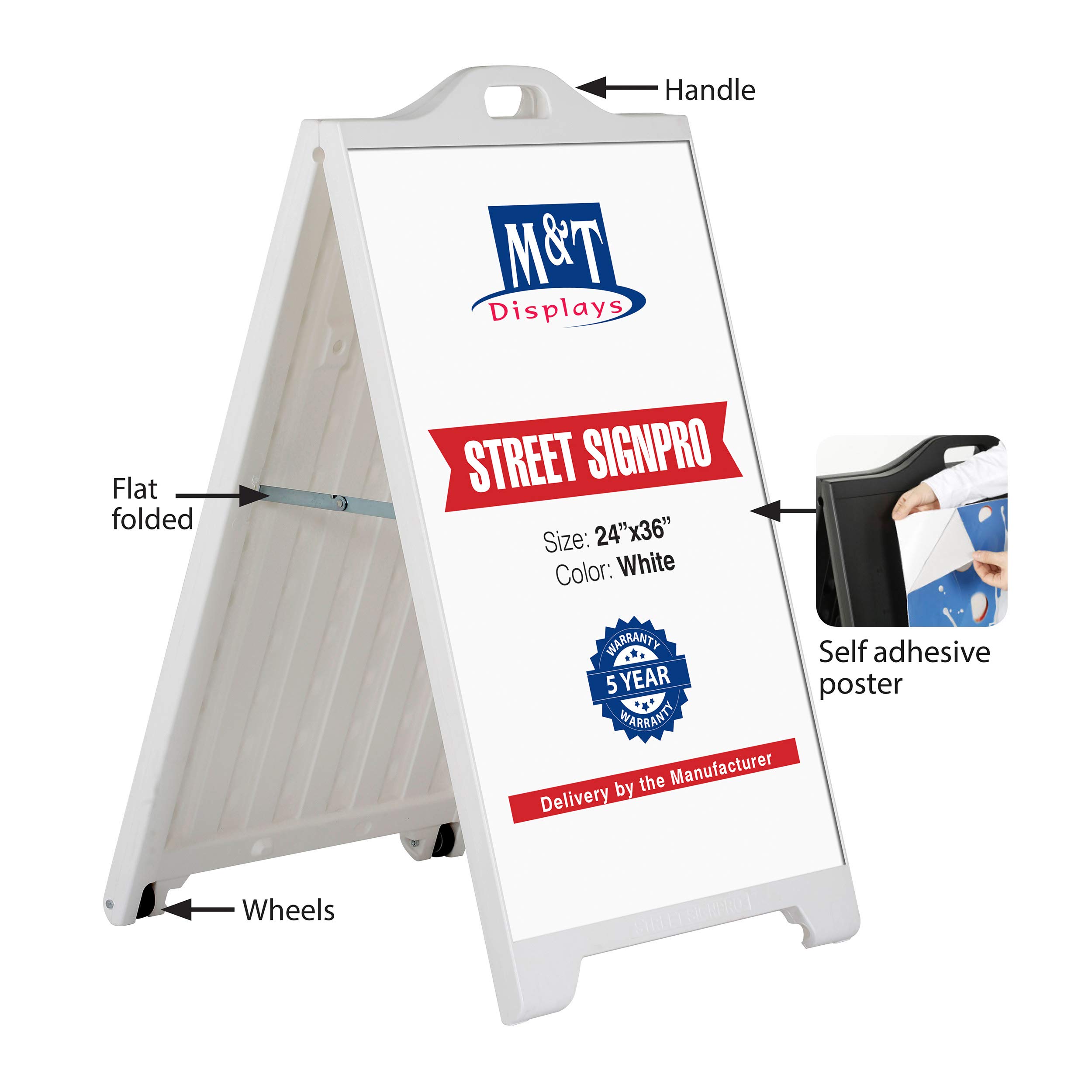 24x36 Inch Weatherproof A-Frame Sandwich Board - Double Sided Portable Sidewalk Sign for Restaurants & Cafes | Folding Street Sign Holder for Outdoor Advertising, Business Promotion & Events (2 Pack)